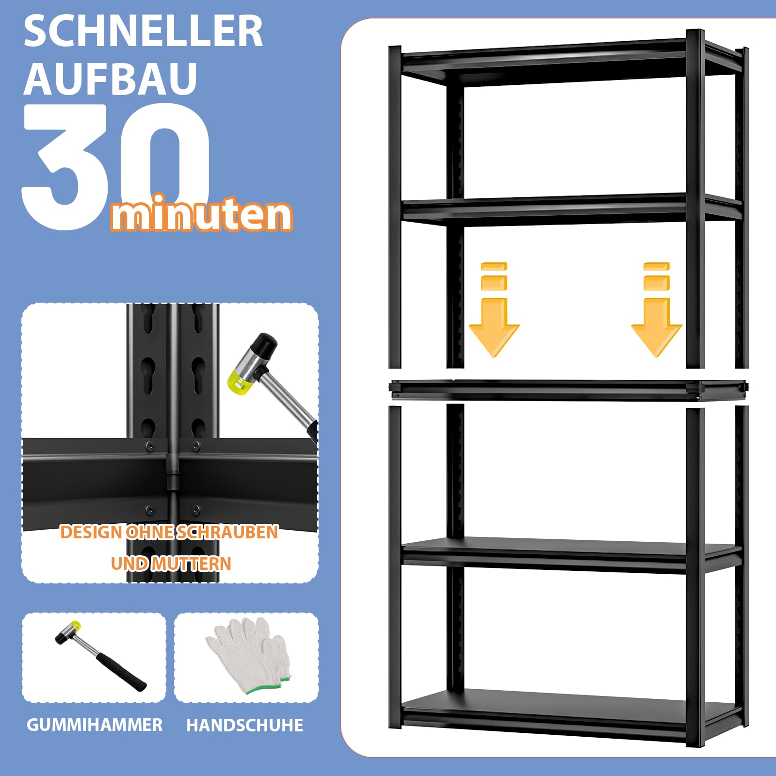 Himimi Schwerlastregal Metall 5 Ebenen, 1000kg,Stabiles Lagerregal mit Höhenverstellbaren Einlegeböden, Offenes Steckregal für Keller Garage Lager Küchen, Industrie-Standregal 90x40x182 (H) cm Schwarz