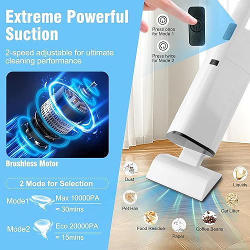 Miniatura 2 de Aspiradora inalámbrica de mano - 20000 Pa potente succión, aspiradora de mano de 2 velocidades recargable inalámbrica para automóvil, pelo de
