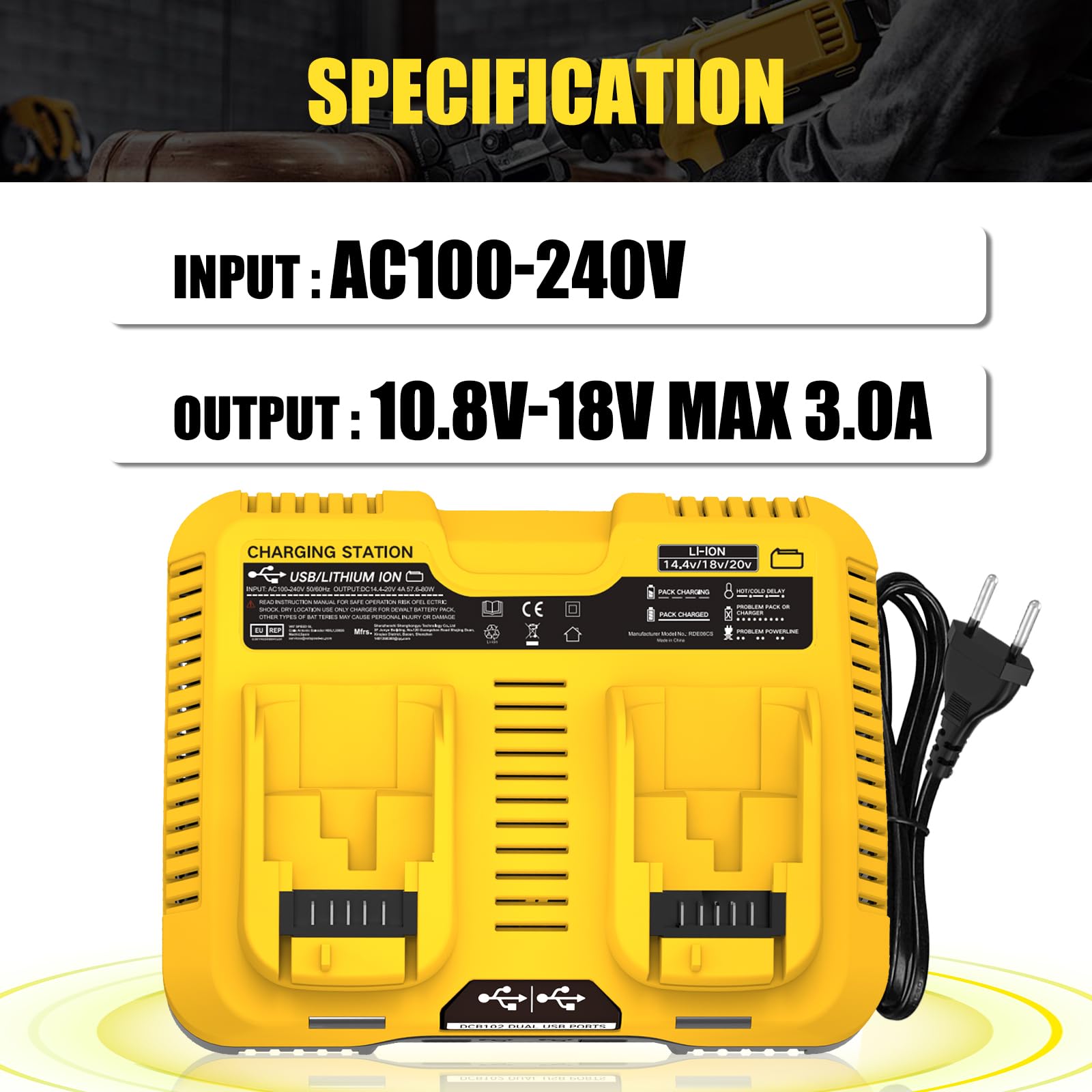 2X Batteries 18V 10.0Ah pour Dewalt DCB182 + Chargeur Double 4A DCB102