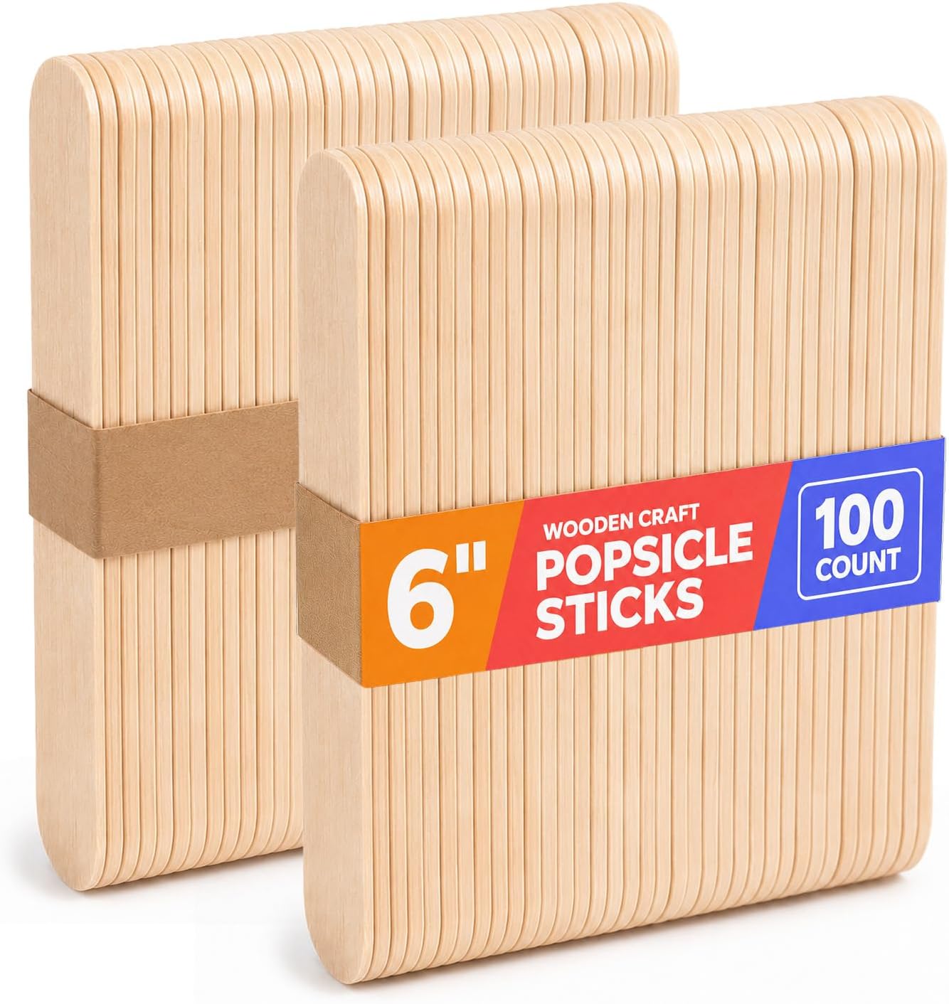 GUSTO Jumbo 6 Inch Wooden Craft Popsicle Sticks [100 Count] | Large Size, Food Grade, Smooth Splinter-Free Wood, Biodegradable, Crafts, Ice Cream, Waxing & Applicator Use