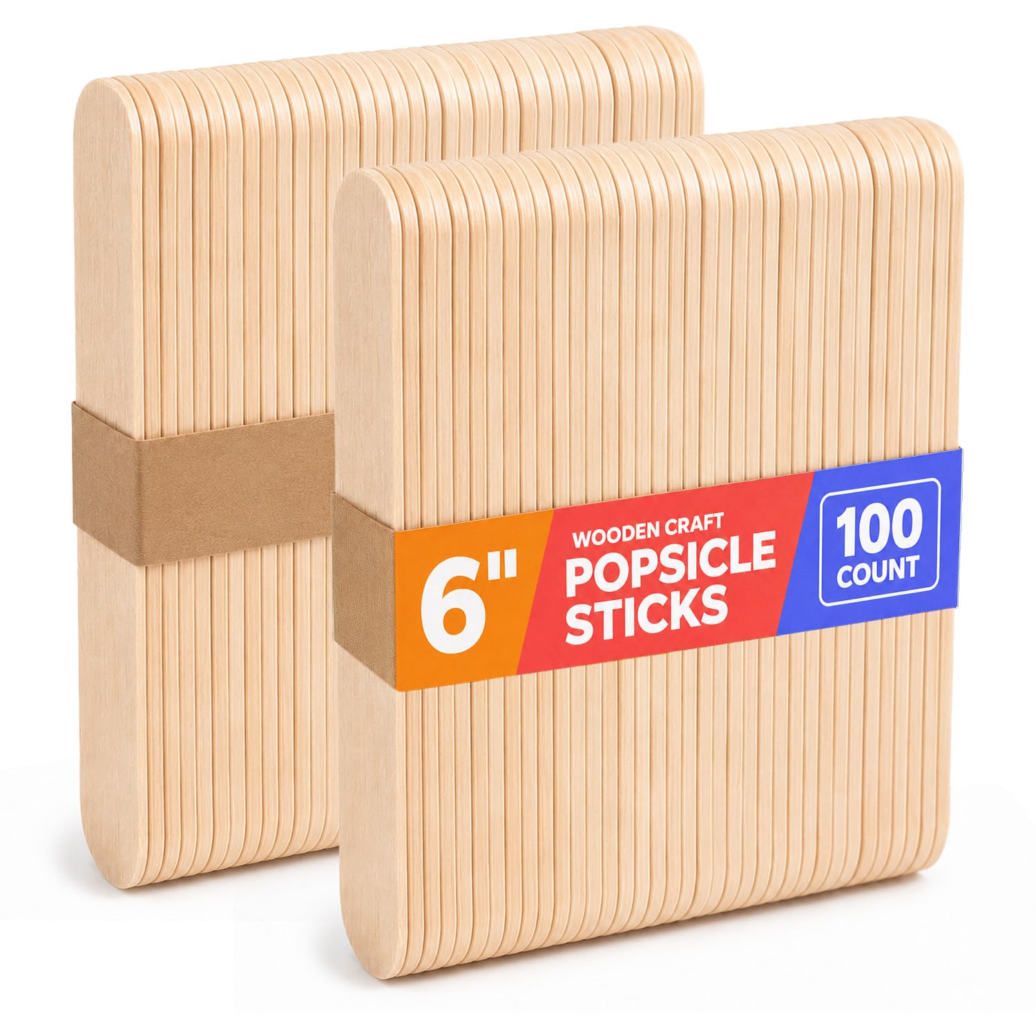 [100 Count] Jumbo 6 Inch Wooden Multi-Purpose Popsicle Sticks ,Craft, ICES, Ice Cream, Wax, Waxing, Tongue Depressor Wood Sticks
