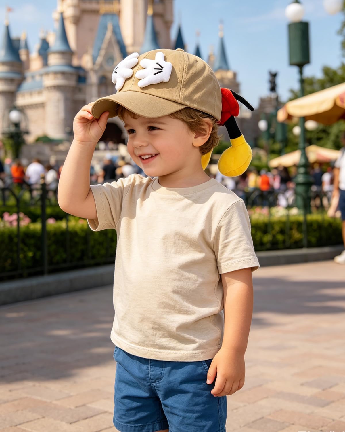 Toddler Cartoon Mouse Baseball Cap Cute Plush Hands Adjustable Sun Hat for Kids