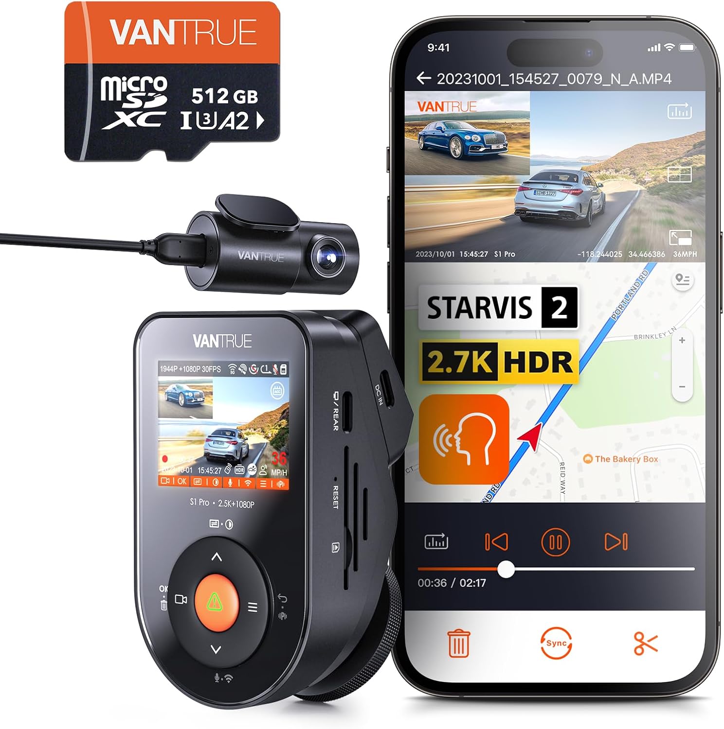 【Bundle Vantrue S1 PRO Dual Dash Cam + Vantrue 512GB SD