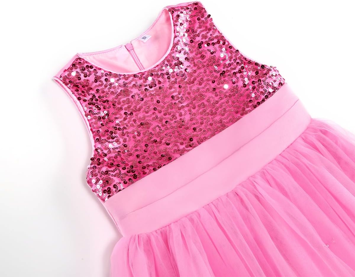 Galluria Flower Girls Sequin Dress Girls Dresses Birthday Princess Dress for Wedding Tulle Pearl Sleeveless Party Pageant - Image 4