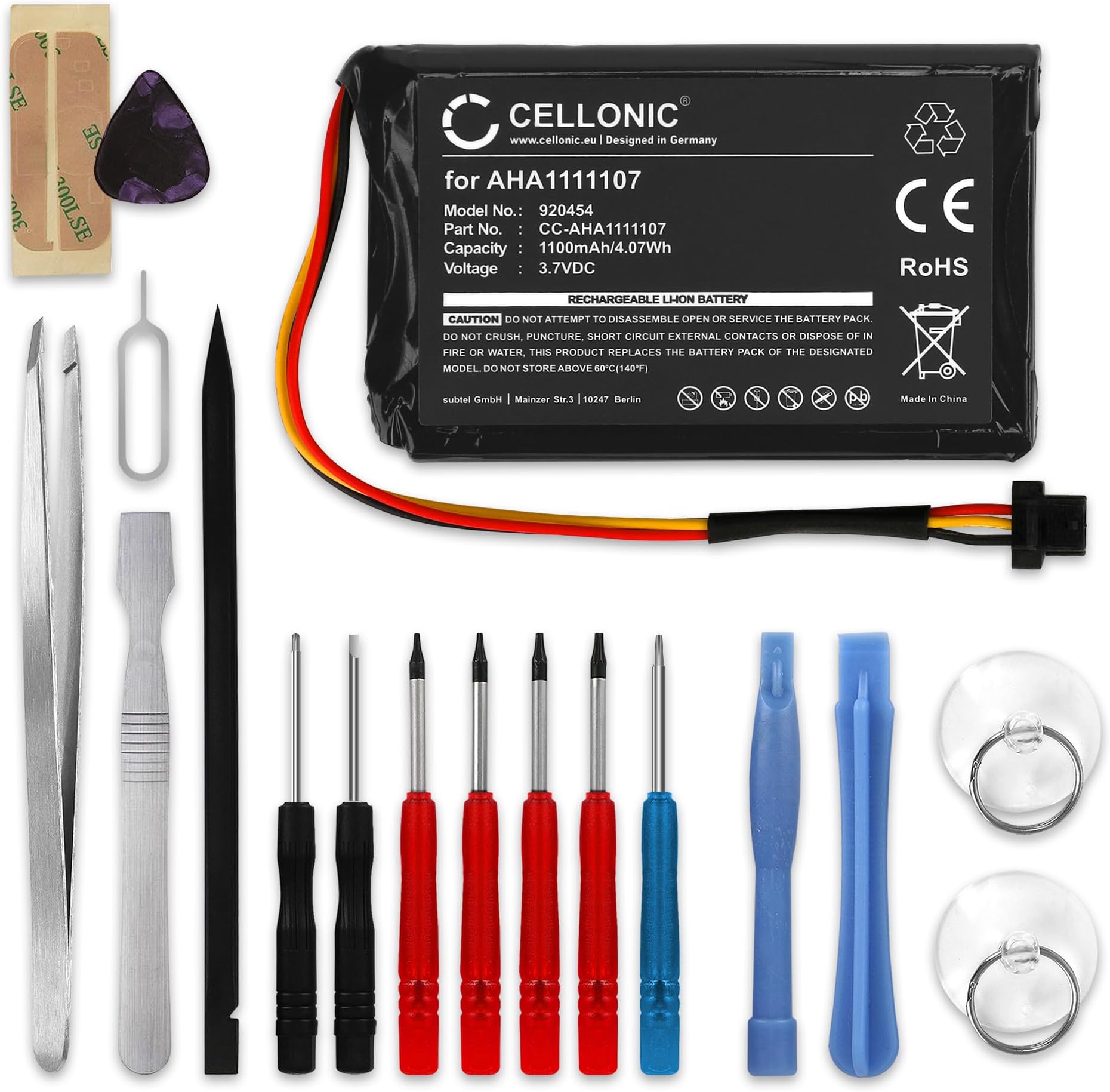 CELLONIC, Battery for Navigation, compatible with TomTom Go 600, 620 (2016), Essential, World, P6 (3.7V, 1100mAh) + Tool set