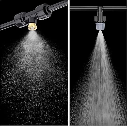 Miniatura 5 de Sistema de refrigeración por nebulización de 98.4 pies (98.4 ft) + 50 boquillas de niebla de latón + 50 conectores en T + 1 adaptador de grifo (3/4