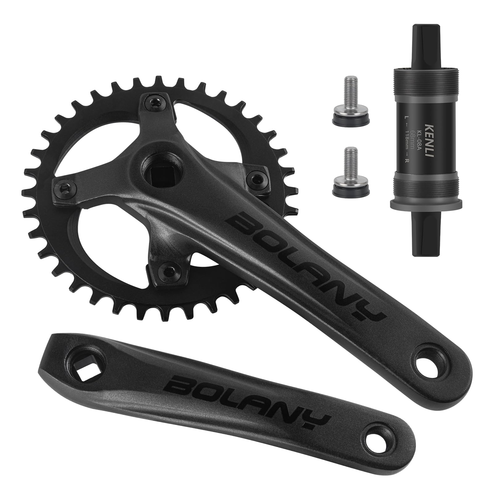 BOLANY Mountainbike Kurbelgarnitur MTB 1x Vierkant-Tretlager Kurbelgarnitur 104 BCD 170mm Kurbel 32/34/36T Kompatibel mit Shimano, SRAM, FSA