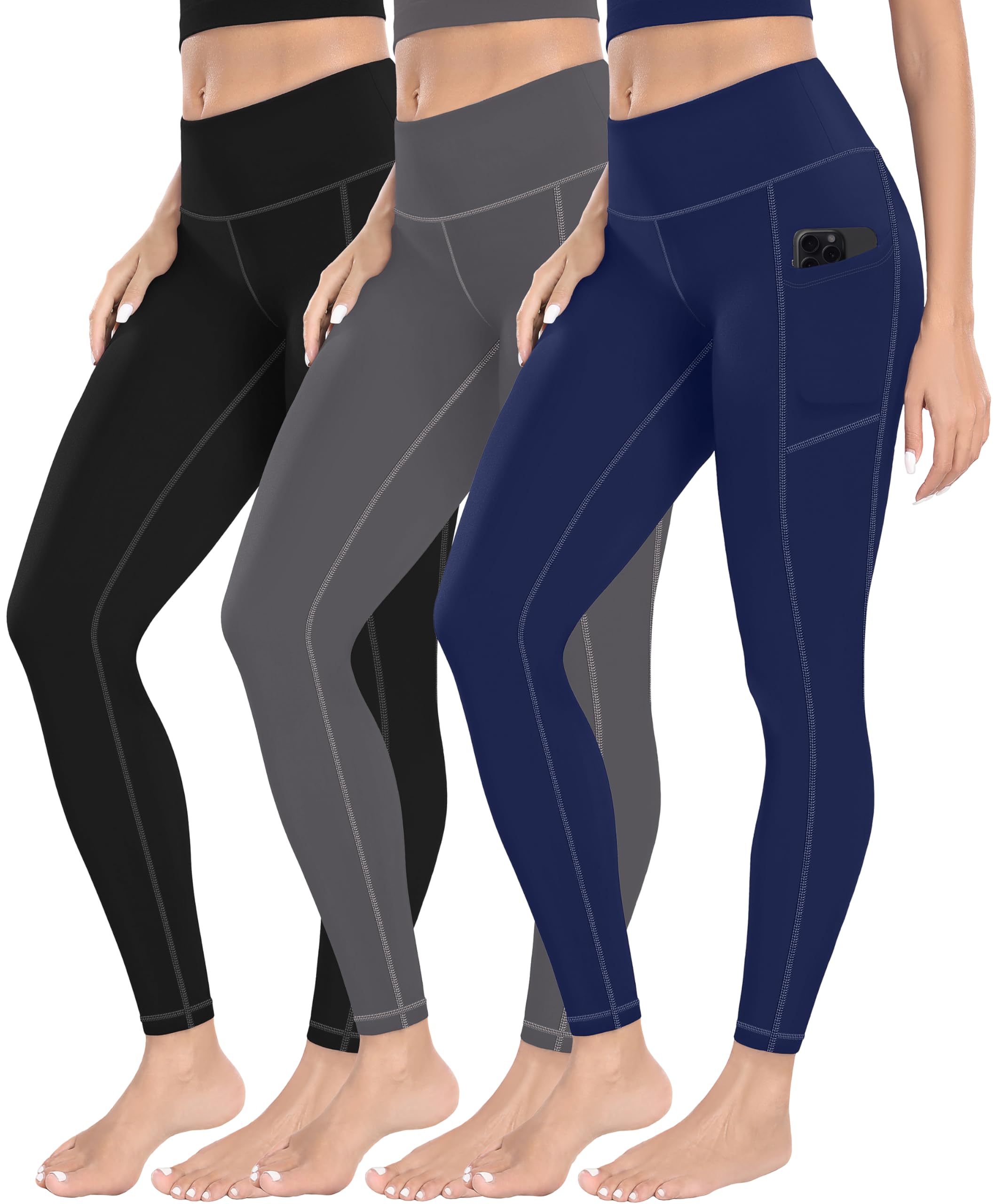 MIRITY High Waist Yoga Leggings with Pockets for Women - Buttery Soft Workout Stretchy Yoga Pants Pack of 3