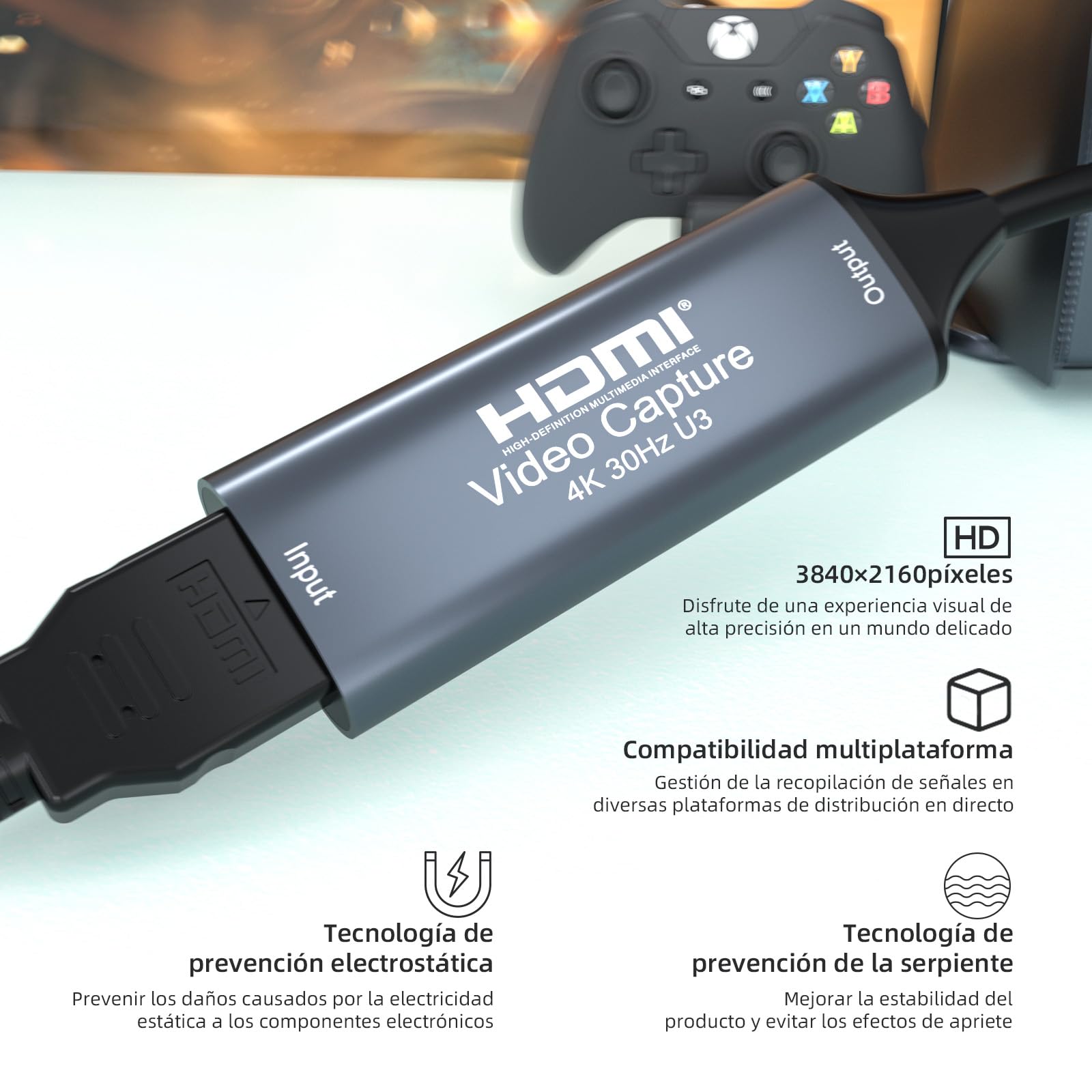 Tarjeta de Captura de Video HDMI 4K@30Hz/1080P@60Hz, Dispositivo de transmisión USB 3.0 y Type-C para Juegos/difusión en Vivo, aleación de Aluminio. — view 5