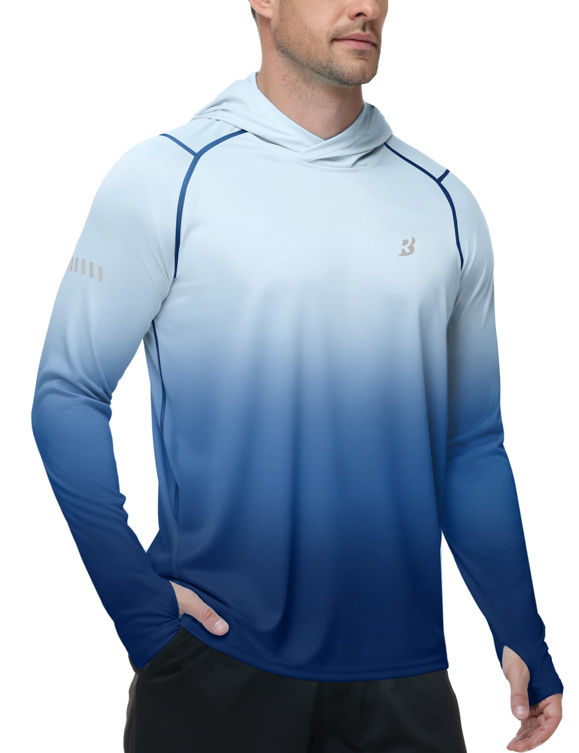 Roadbox Men's UPF 50+ Sun Hoodie, UV Long Sleeve Fishing Shirts Rash Guard
