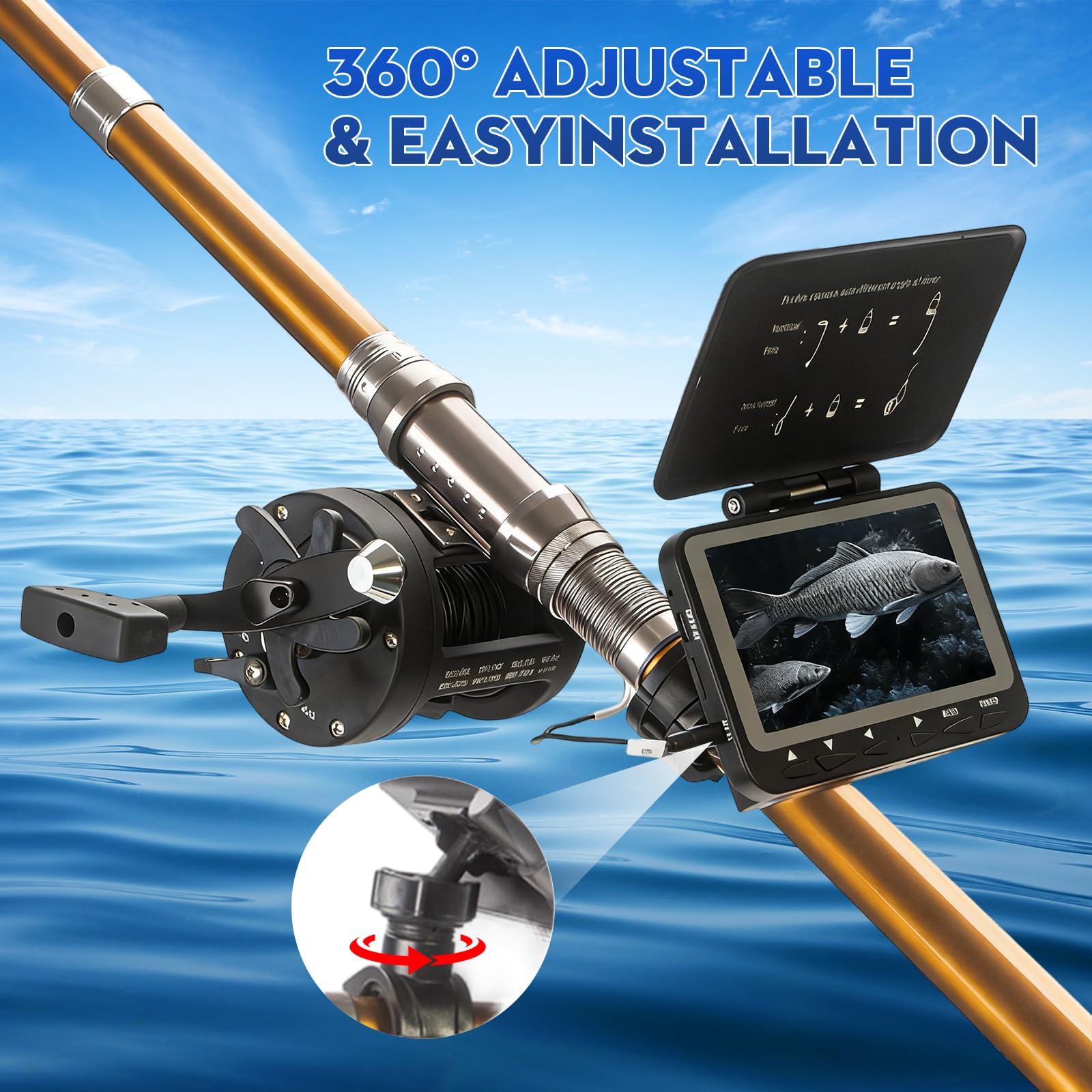 Cámara de pesca subacuática, cámara de pesca portátil HD de 4.3 pulgadas, gran angular de 140 grados, 1200TVL, buscador de peces con 8 luces IR para barco, lago, pesca en hielo