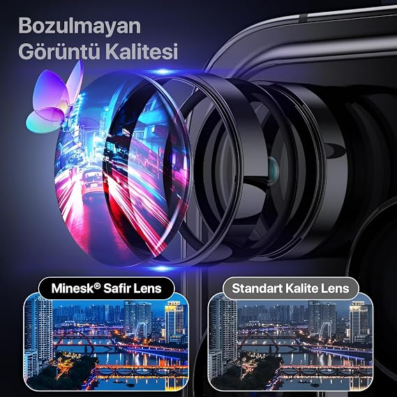 Lens Protector with Aluminum Alloy Frame and 9H Hardness Tempered Glass Compatible with Minesk iPhone 16 Pro-16 Pro Max and 17 Pro-17 Pro Max (Black, Lens Glass)