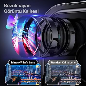 Lens Protector with Aluminum Alloy Frame and 9H Hardness Tempered Glass Compatible with Minesk iPhone 16 Pro-16 Pro Max and 17 Pro-17 Pro Max (Black, Lens Glass)