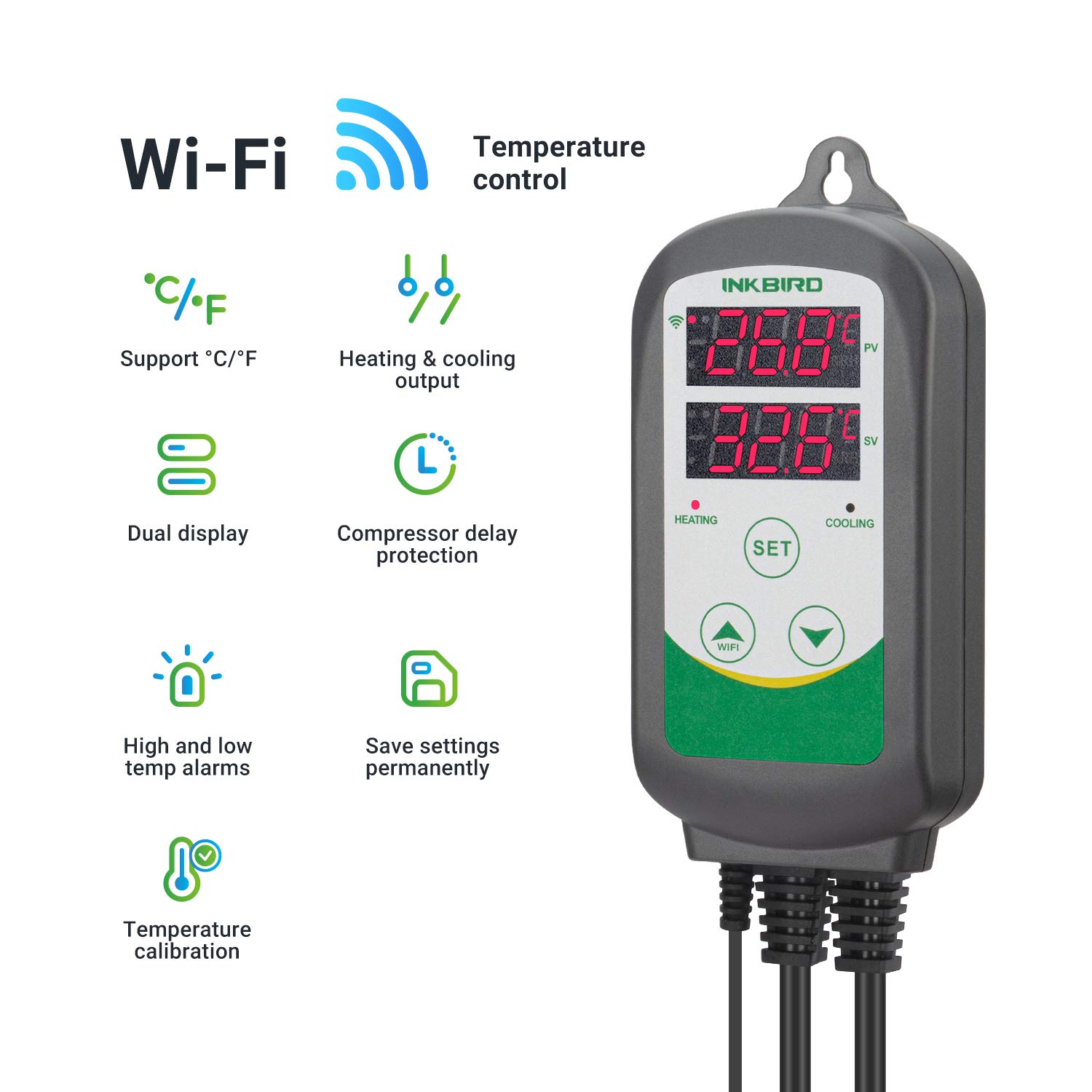 Inkbird ITC-308-WIFI temperatur Thermostat, 230V Heizung Kühlung Steckdose mit wasserdichte Sonde Für Aquarium