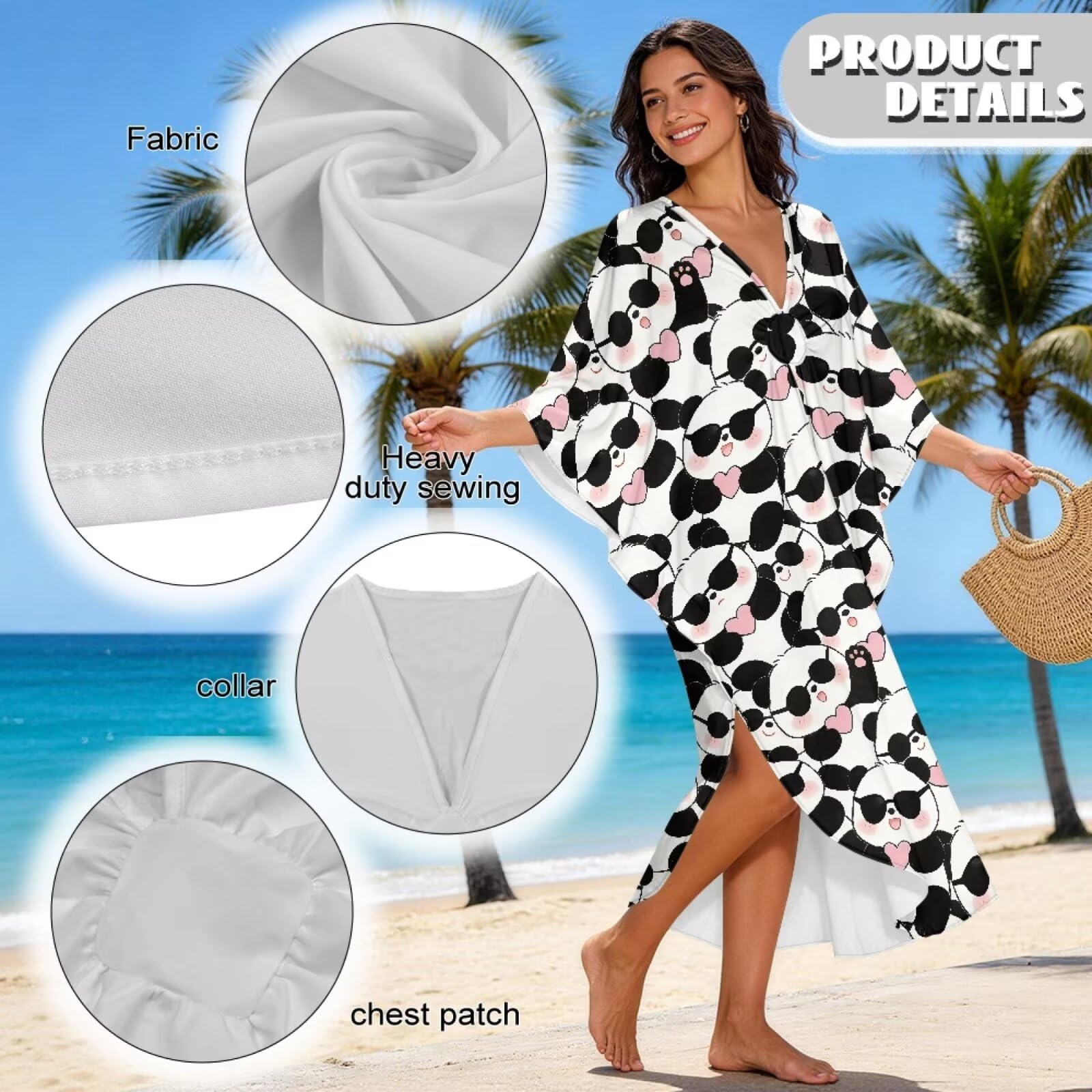 Abito caftano da donna con scollo a V, maniche a pipistrello, abito caftano leggero e morbido, copricostume da bagno per spiaggia estiva