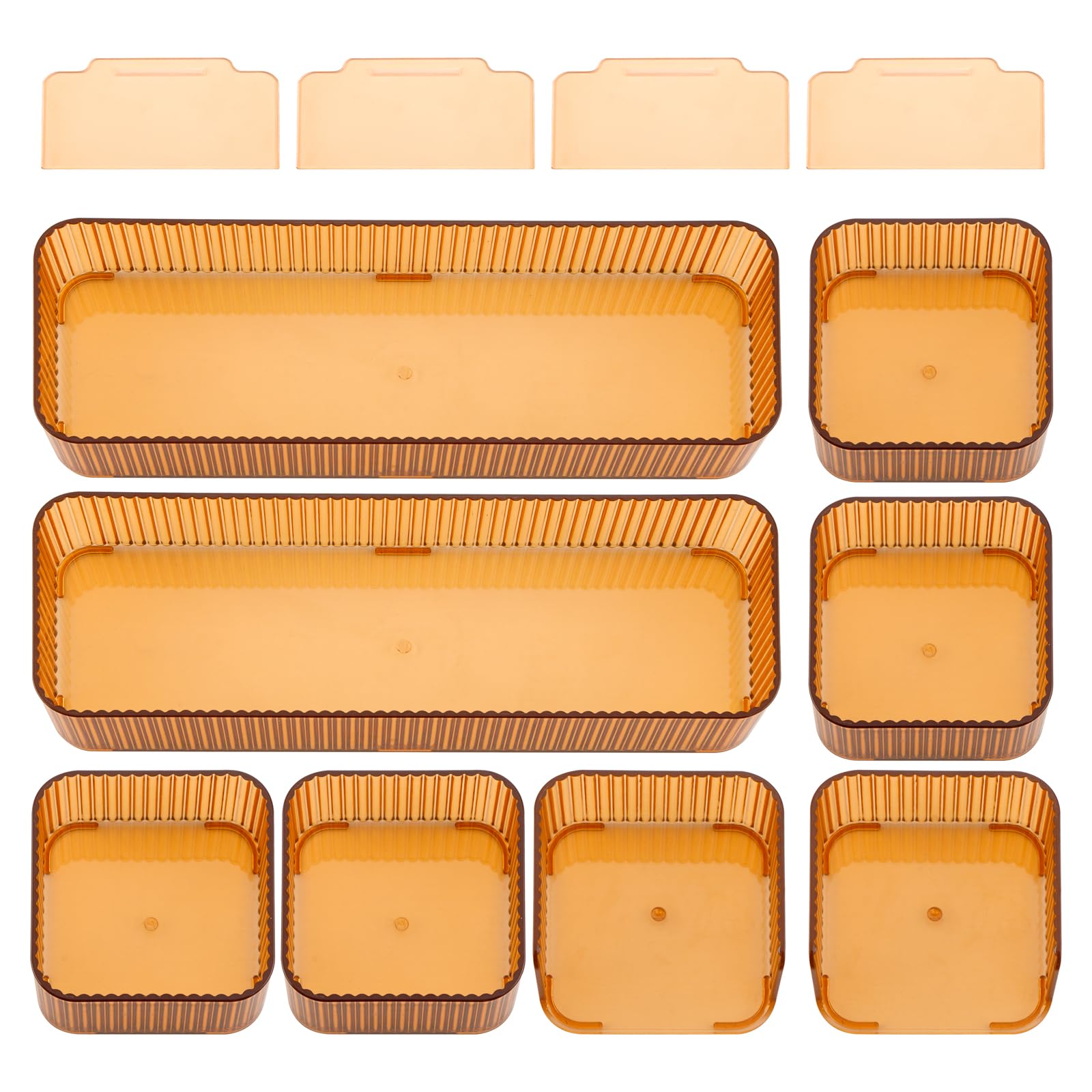 Hioasis 12pcs Drawer Organizers Set - 3-Size Stackable Makeup Organizers, Vanity Drawer Dividers Storage Bins Suitable for Cosmetic, Stationery in Bathroom & Kitchen & Office (Brown)
