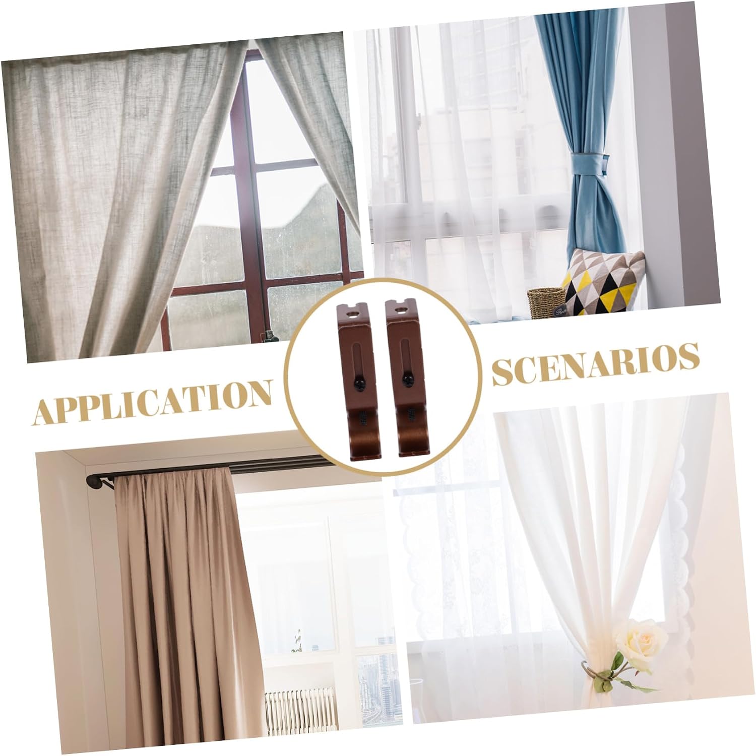 Levemolo 3pcs Adjustable Curtain Pole Bracket Vintage Style Drapery Rod Holder Easy to Install Sturdy Construction for Retro Home Decor Brown