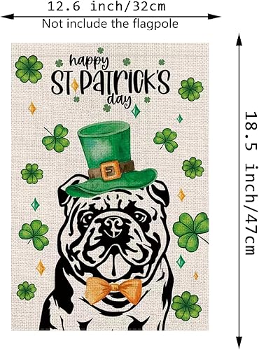 Miniatura 2 de Bandera de jardín del Día de San Patricio, Bulldog inglés, tréboles, tréboles, vertical, de doble cara, decoración de patio al aire libre, 12.5 x 18