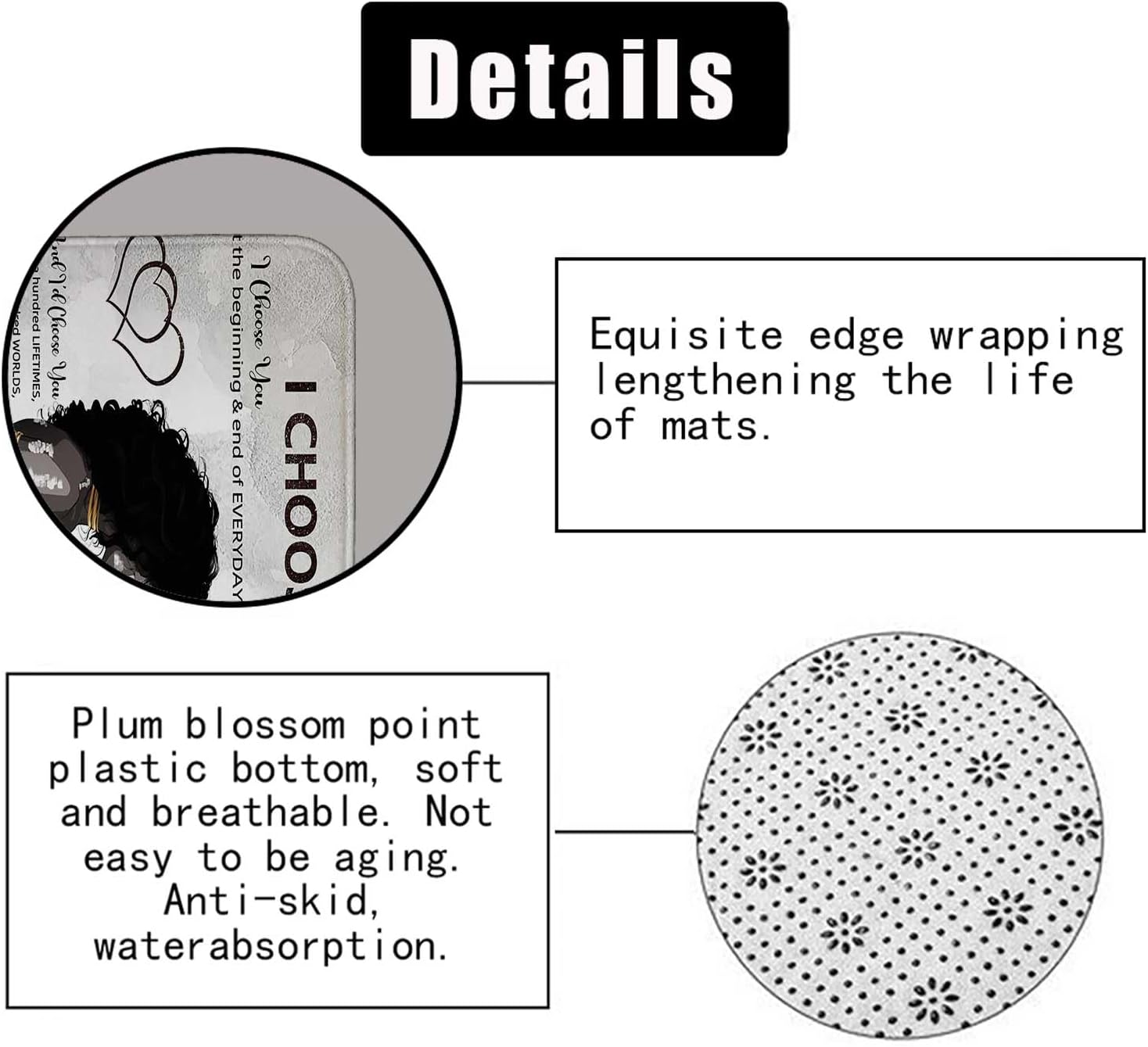 4PCS African American Shower Curtain Sets with Rugs, Waterproof Fabric Grey Shower Curtain, Black Women Men King Romantic Quotes Anniversary Afro Lovers Couple Bathroom Decor, I Choose You