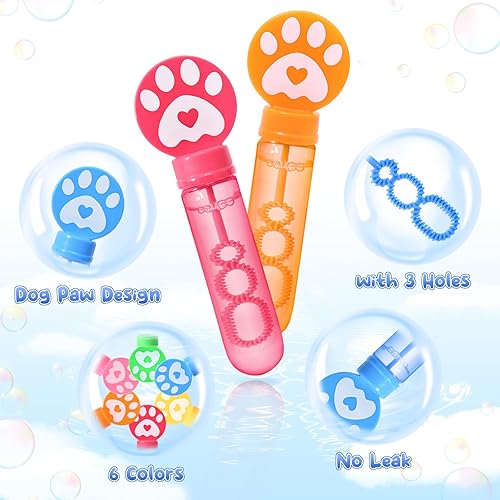 Miniatura 4 de Winrayk Varitas de burbujas con estampado de patas para niños, recuerdos de fiesta, 24 burbujas grandes de dibujos animados para cachorros a granel