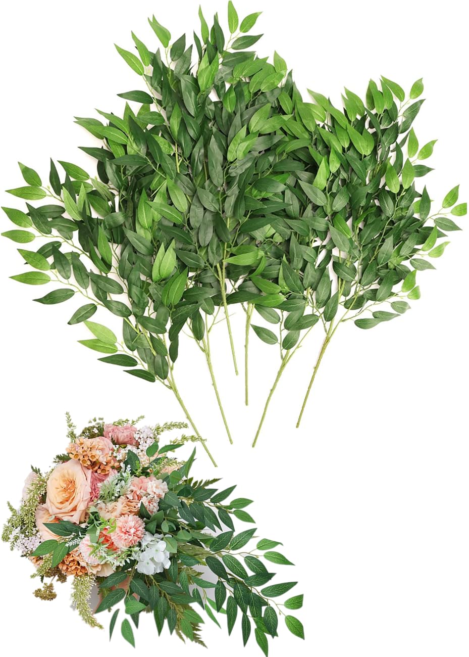 XICHEN 6PCS Simulated Fake Flower Decorations, Artificial Green Plants Elaeagnus angustifolia Leaves, Wedding Holding Flowers, Decorative Materials, and Green Plants