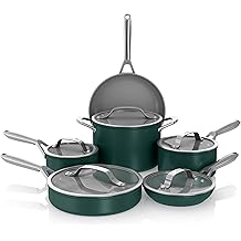 Ninja Ceramic Pro 11Piece Cookware Set, NonStick Pots & Pans Set with Glass Lids, Nontoxic, PTFE Free, Ceramic Coated, Oven Safe, All Stovetops & Induction Compatible, British Racing Green, CW39011GN