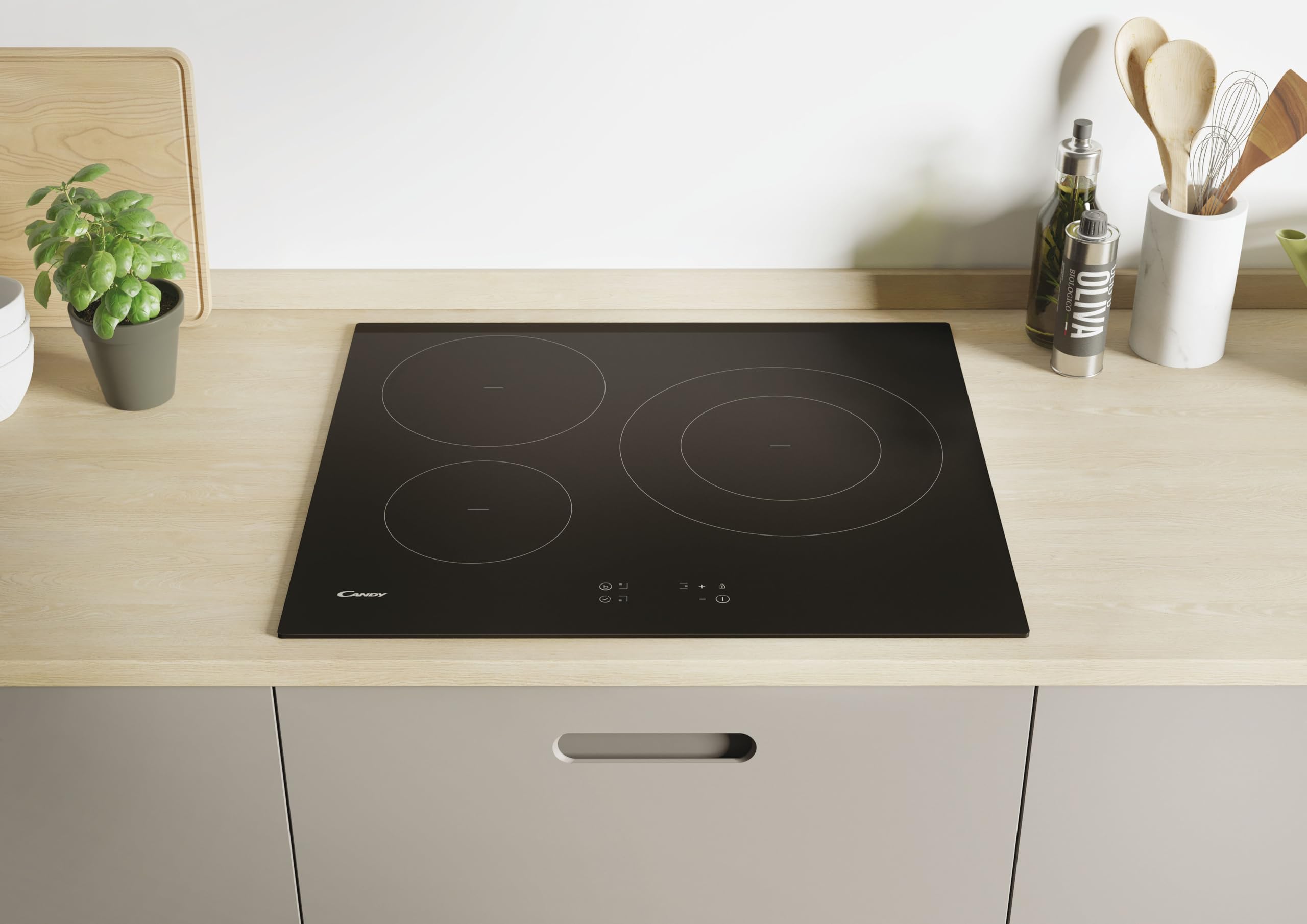 CANDY - Plaque Induction - 3 Zones de Cuisson dont 1 Double - Booster Max 3600W, Puissance Réglable, Commandes Groupées - 7200 W - Verre - Installation à Fleur, Bords Droits - 59 x 52 x 6,2 cm