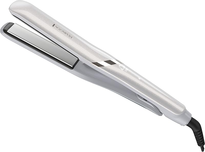 Remington PROLUXE HydraCare 1” Flat Iron / Hair Straightener with 1” Floating Plates, 450°F High Heat, Pearl White/Gray