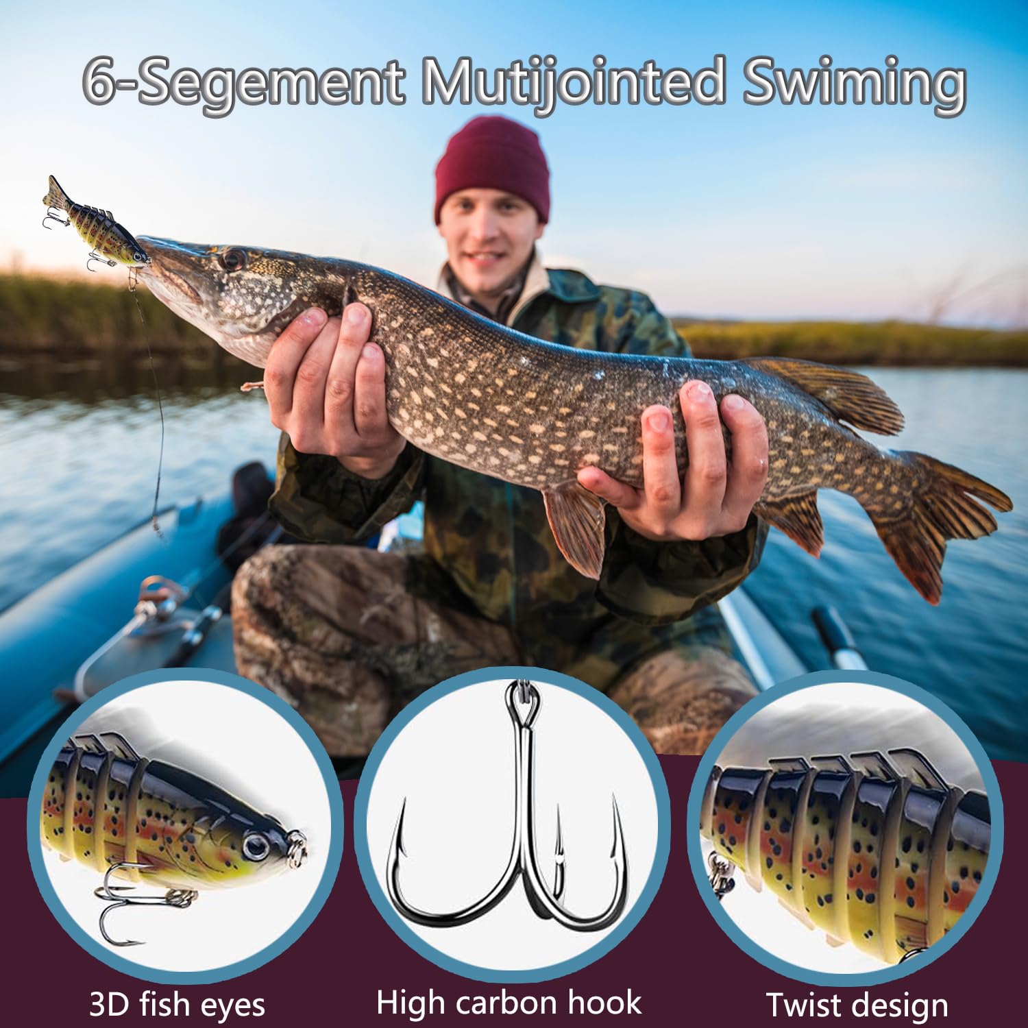 Robotic Fishing Lure, 3D Swimming Bait for Freshwater & Saltwater, Lifelike Fishing Lures, Fishing Gear Attracts Fishing Lures Walleye Trout Bass for Beginners, Amateurs and Professionals (5PCS)