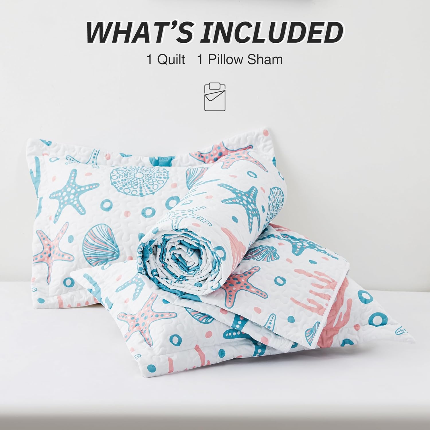 Love's Cabin Twin Quilt Bedding Set - Coastal Pink Bedspreads, Soft Summer Beach Nautical Lightweight Bedspread, Reversible Coverlet for All Seasons - 2 Piece (1 Quilt, 1 Pillow Sham) - Image 7