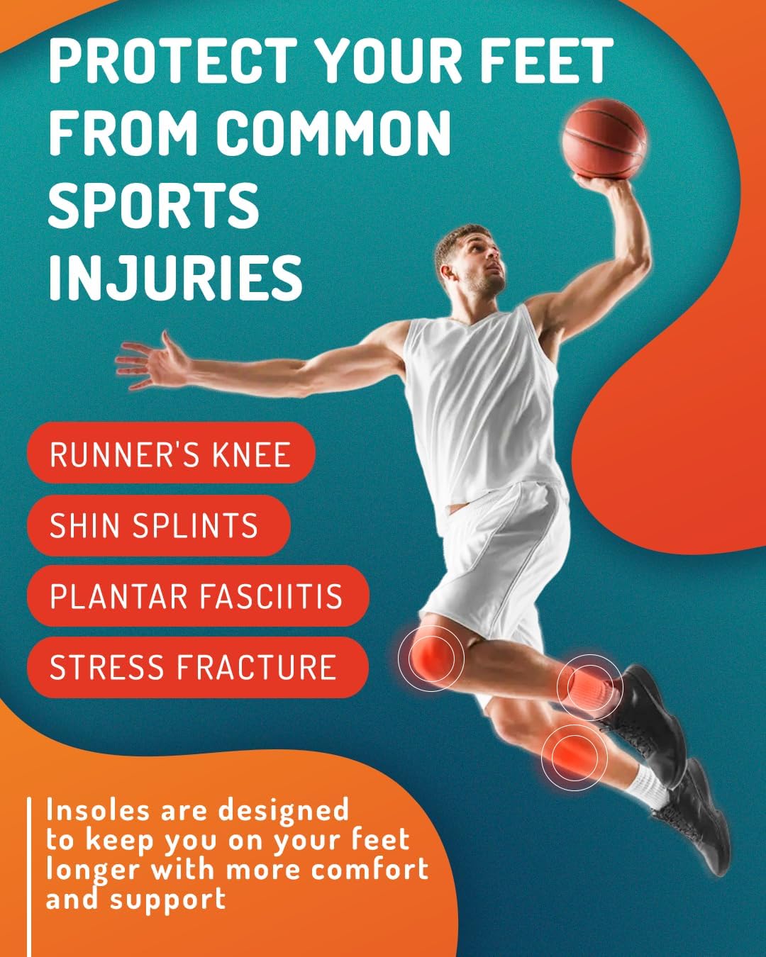 CRUVHEAL Sport Shock Absorbing Insoles - Basketball Athletic Shoe Cushioning Inserts Men Women - Ideal for Active Sports Running Training - Neutral Arch for Sneakers Shoes, L - Image 2