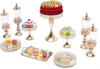 Vista 1 de 10 soportes dorados para tartas para mesa de postres, juego de soporte de metal de cristal para tartas, soporte para cupcakes, postres, pastelería