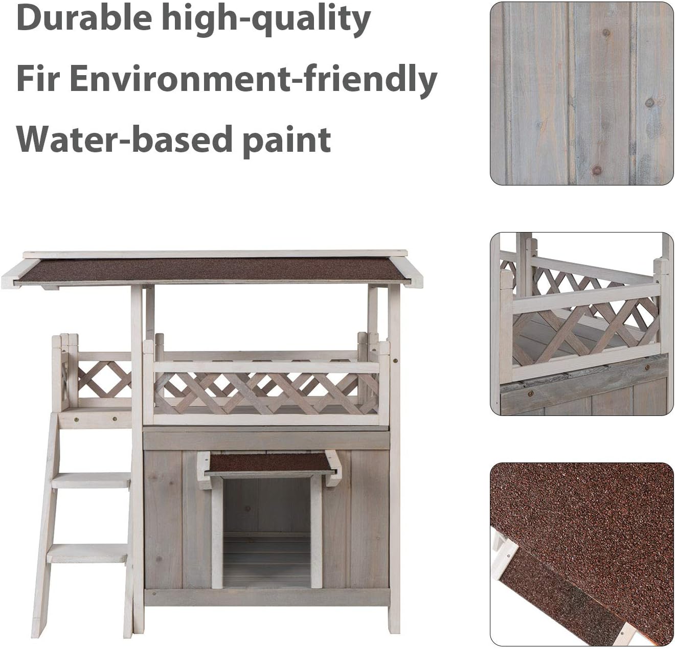 Scurrty Wooden Cat House 2 Story Outdoor Indoor Cat Condo with Raised Waterprrof Roof and Balcony Cat Condo House Small Animal Cage (Cat House) : Pet Supplies