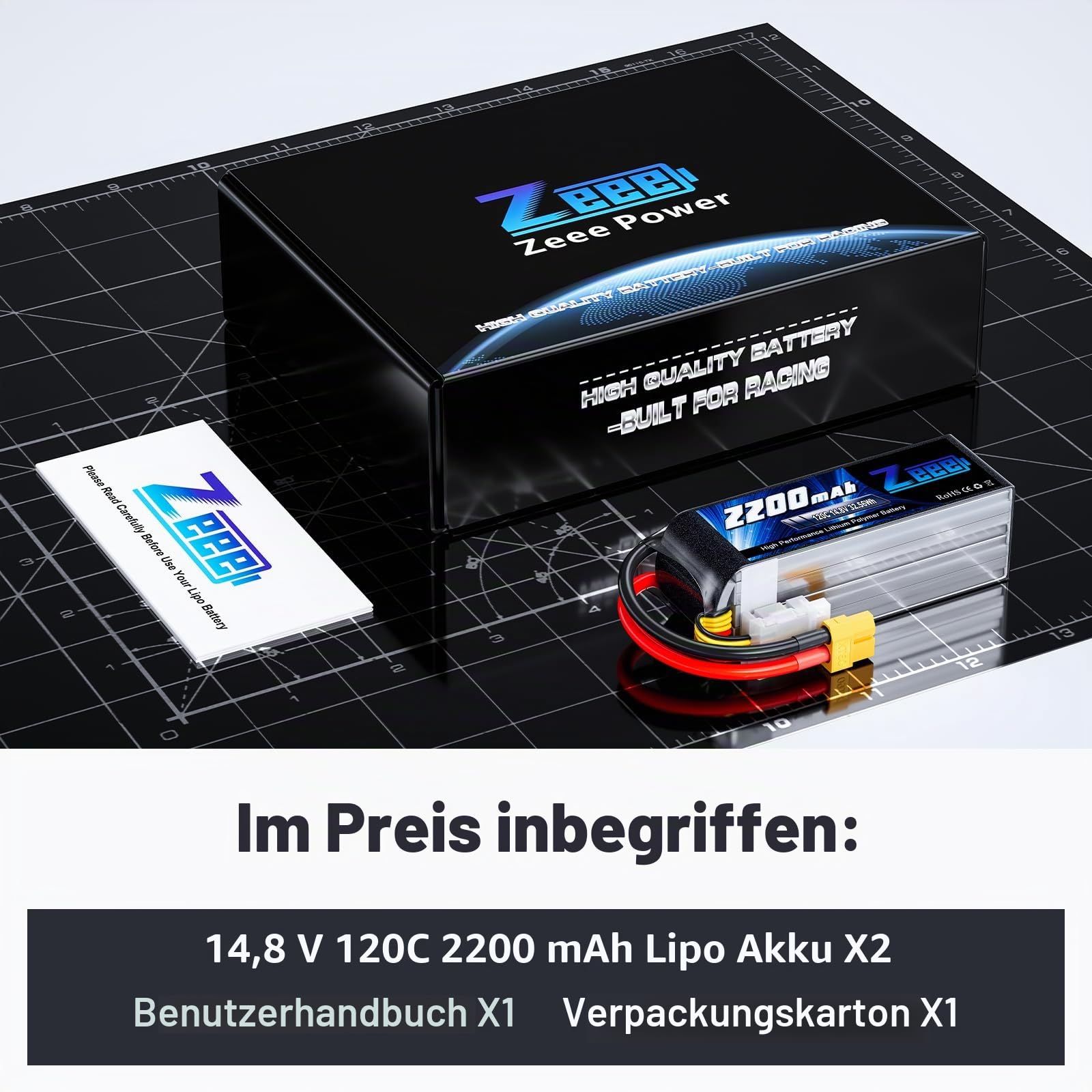 Zeee 4S Lipo Akku, RC Akku 14,8V 2200mAh 120C Lipo Batterien mit XT60 Stecker für UAV Drones FPV Rennrad Quadcopters Flugzeug Hubschrauber RC Boot RC Auto (2 Packungen)