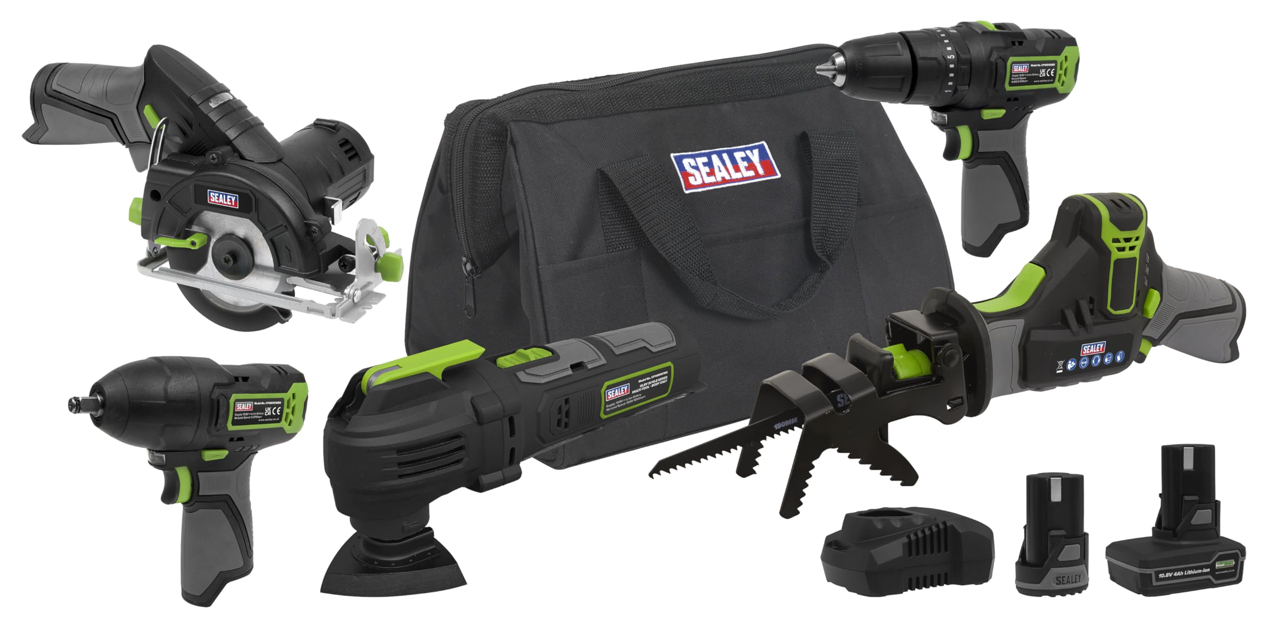 Sealey Lot de 5 kits combinés sans fil 10,8 V SV10.8 Series – 2 batteries – CP108VCOMBO8