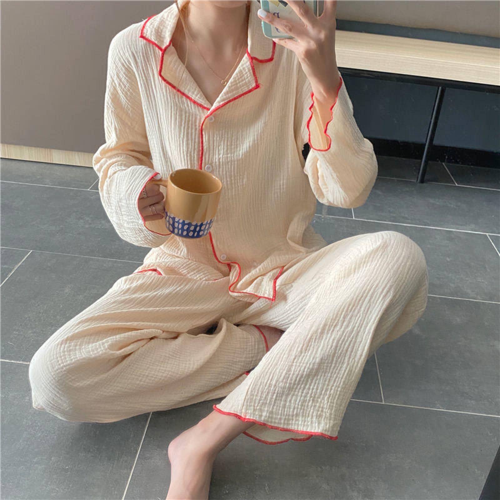 Un Pijama Cómodo Mujer De Pijamas Pijama De Algodón para Mujer Ropa De Dormir Conjunto De 2 Piezas Pijama Otoño Cómodo