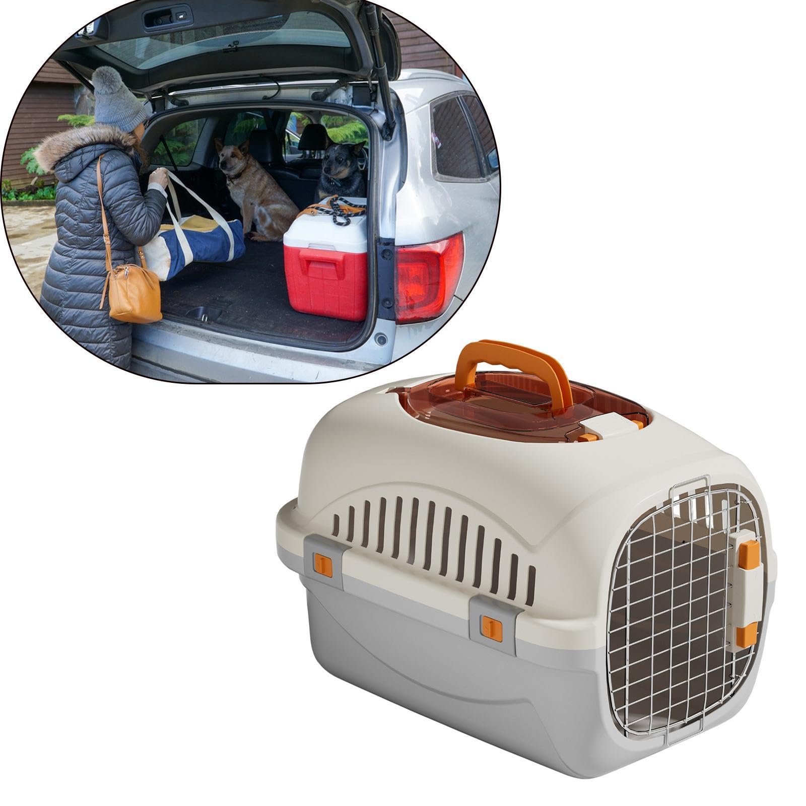 Transportín para Gatos, Caseta Rígida para Perros Y Gatos, Transportín de Viaje Transpirable para Mascotas, Puerta de Alambre para Gatos, Perros Peque, Gris