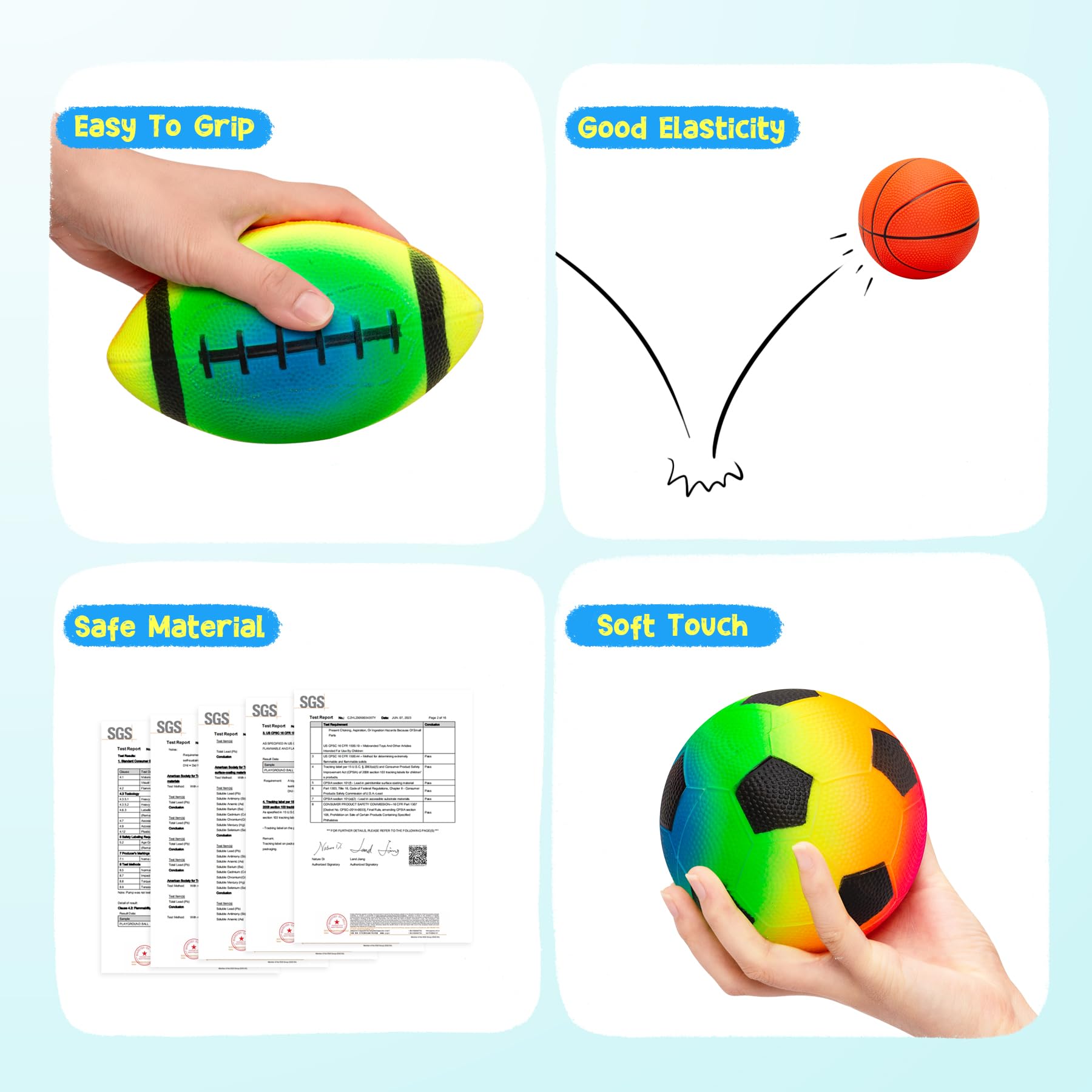 PlayZap 7-Piece Soft Ball Set for Toddlers & Kids (Ages 1-6) - Includes 5” Playground Balls, Soccer, Football & Basketball - Great for Home, Yard, Pool, Classroom & Park for Boys & Girls