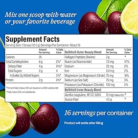 Belli Welli Fiber Supplement for Women&Men, Premium Daily Fiber Powder from Organic Acacia Fiber Added Collagen, Electrolytes&Probiotics, No Bloat, Constipation&Gut Health Support (Cherry Limeade)