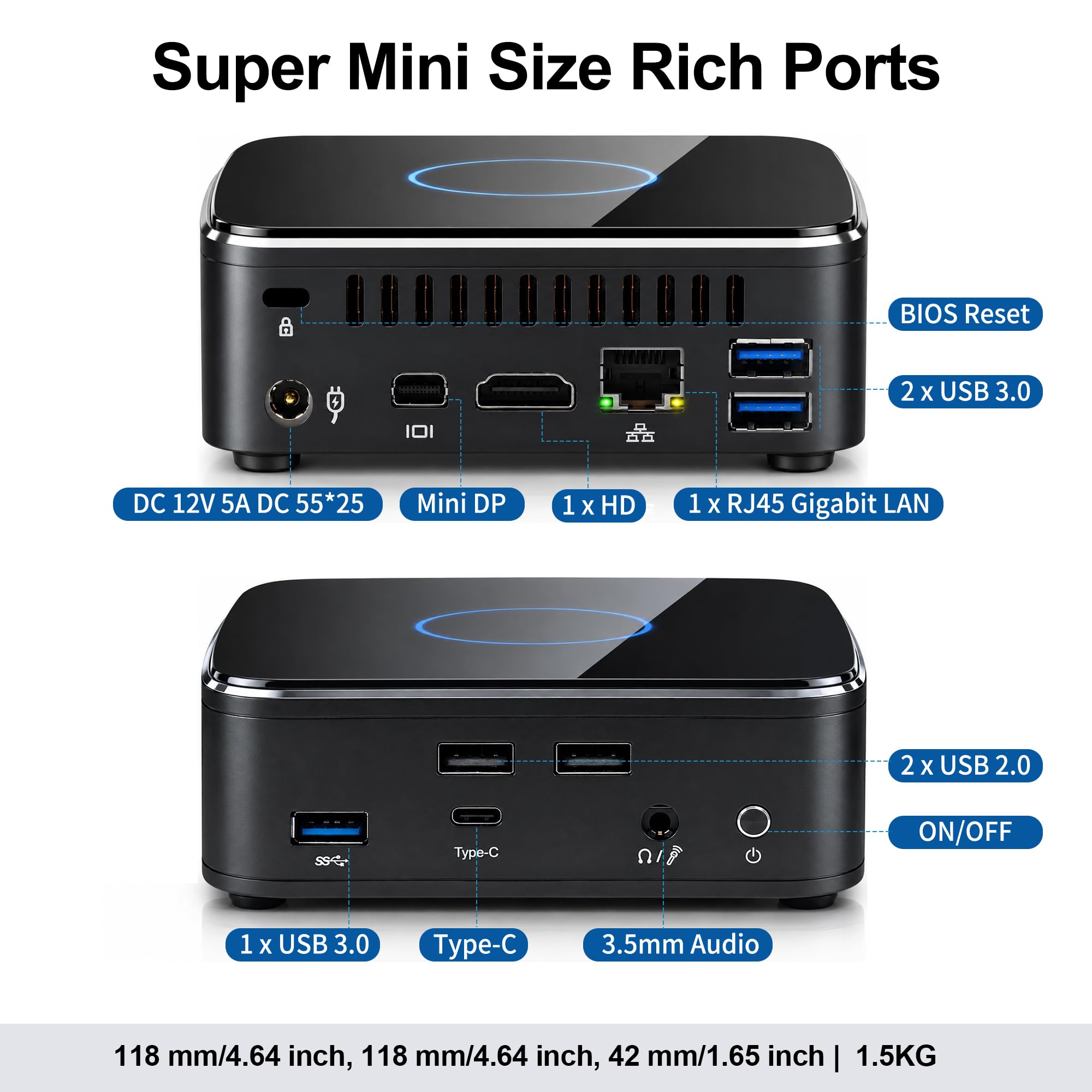 SJRC Mini PC, Core i3-6100U (2C/4T), Mini Desktop Computer, DDR4, M.2 SATA, Barebone NO RAM/SSD/OS, 4K Dual Display, Gigabit Ethernet, Small Computer for Office, Home & School