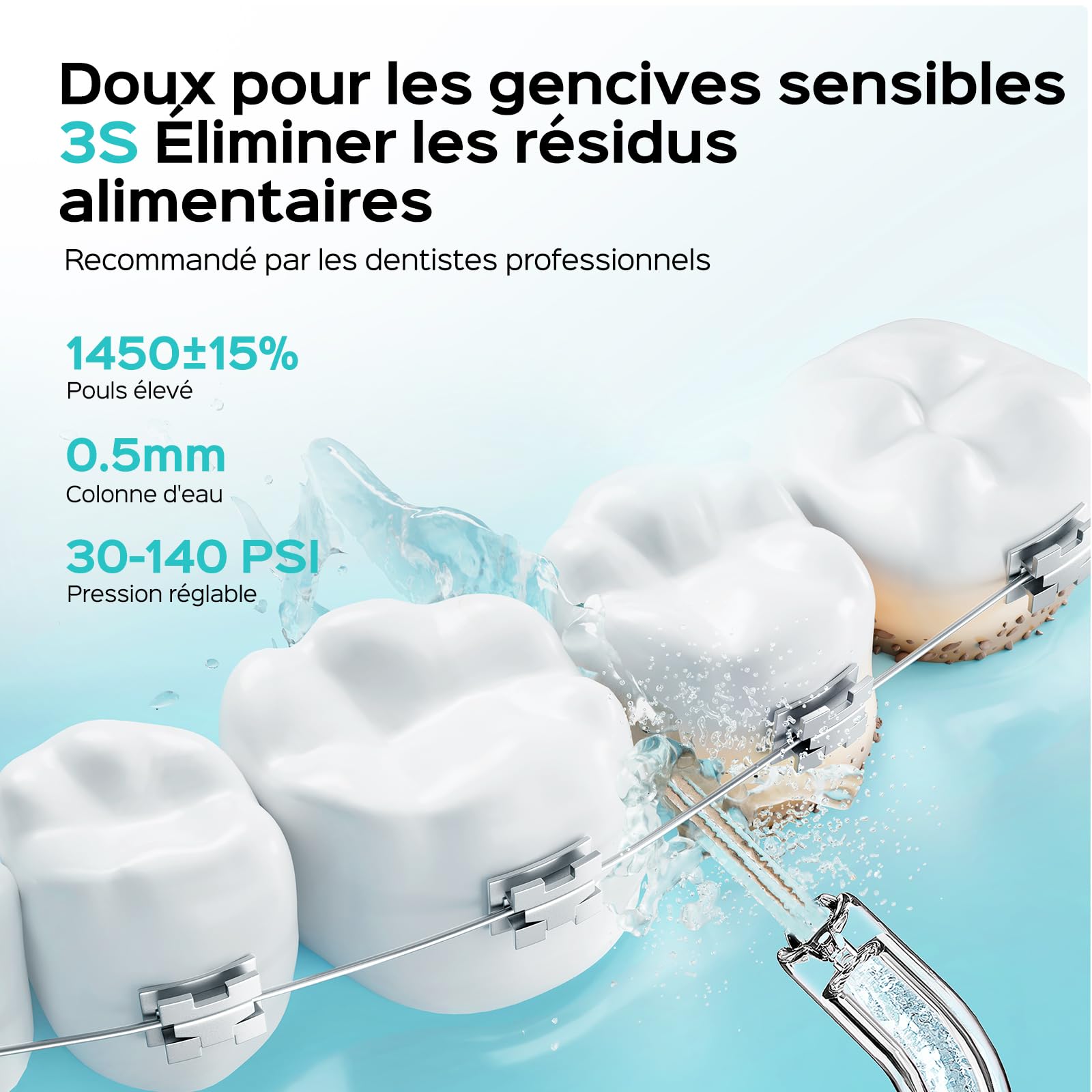 COSLUS Mini Jet Dentaire Hydropulseur Portable: Design Compact et Sans Fil, 4 Modes IPX7, Idéal pour Appareil Dentaire, Orthodontie et Dents Sensitives, Usage Nomade, Gris Blanc, T40
