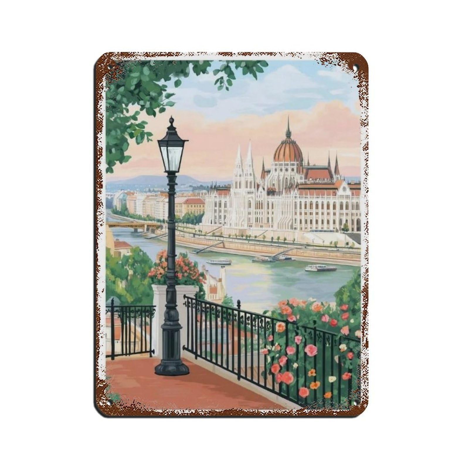 Lxwnze 30L X 40W Cm Budapest Poster, European, Budapest Art Tin Sign Vintage Metal Pub Club Cafe Bar Home Wall Art Decoration Poster Retro 12X16inch(30X40cm)