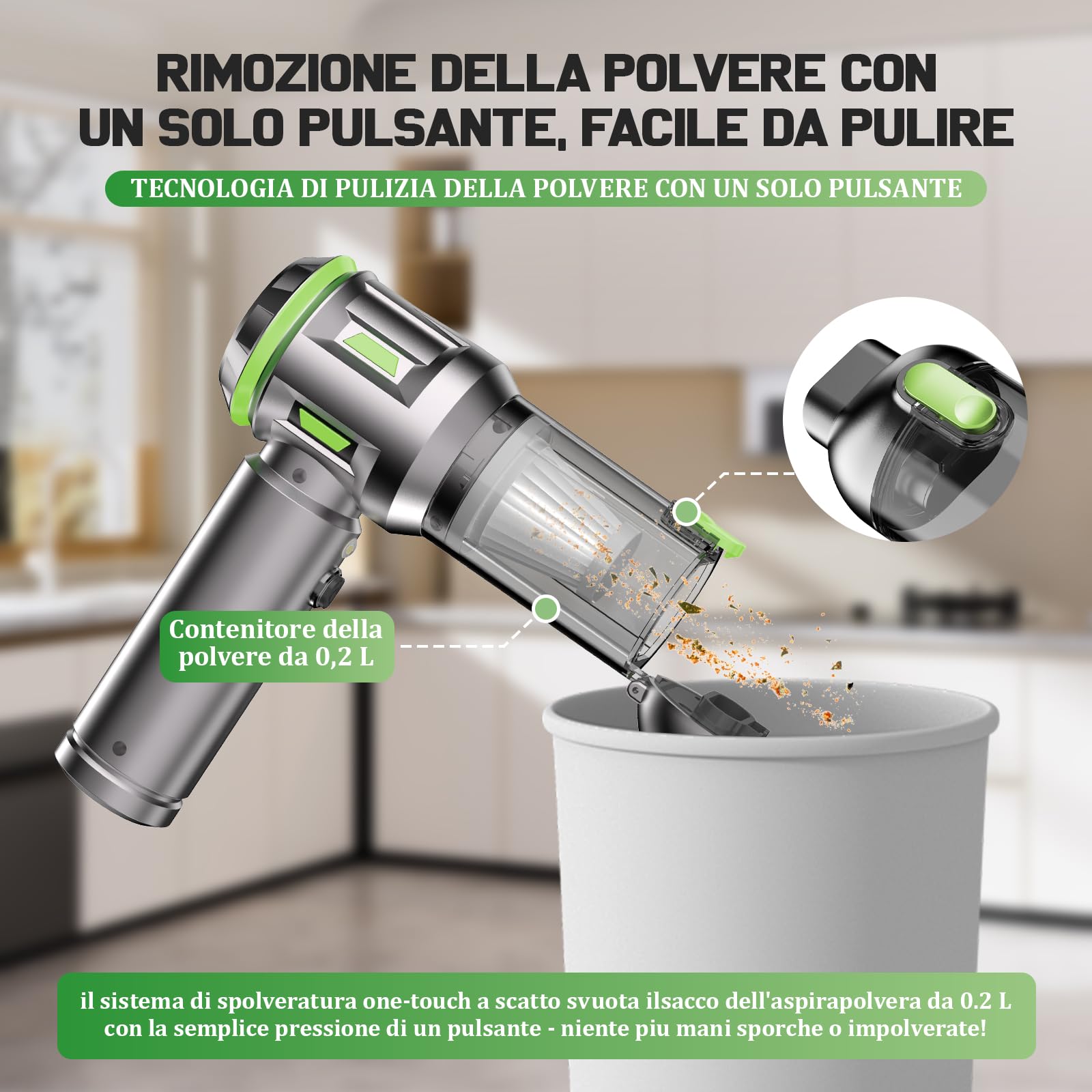 Kedifoai Aspirabriciole Senza Fili, 25000Pa Aspirapolvere Auto, Aspirapolvere Portatile con Motore Brushless, Batteria da 6000 mAh, Mini Aspirapolvere Con Display a LED, per Auto, Peli di Animali