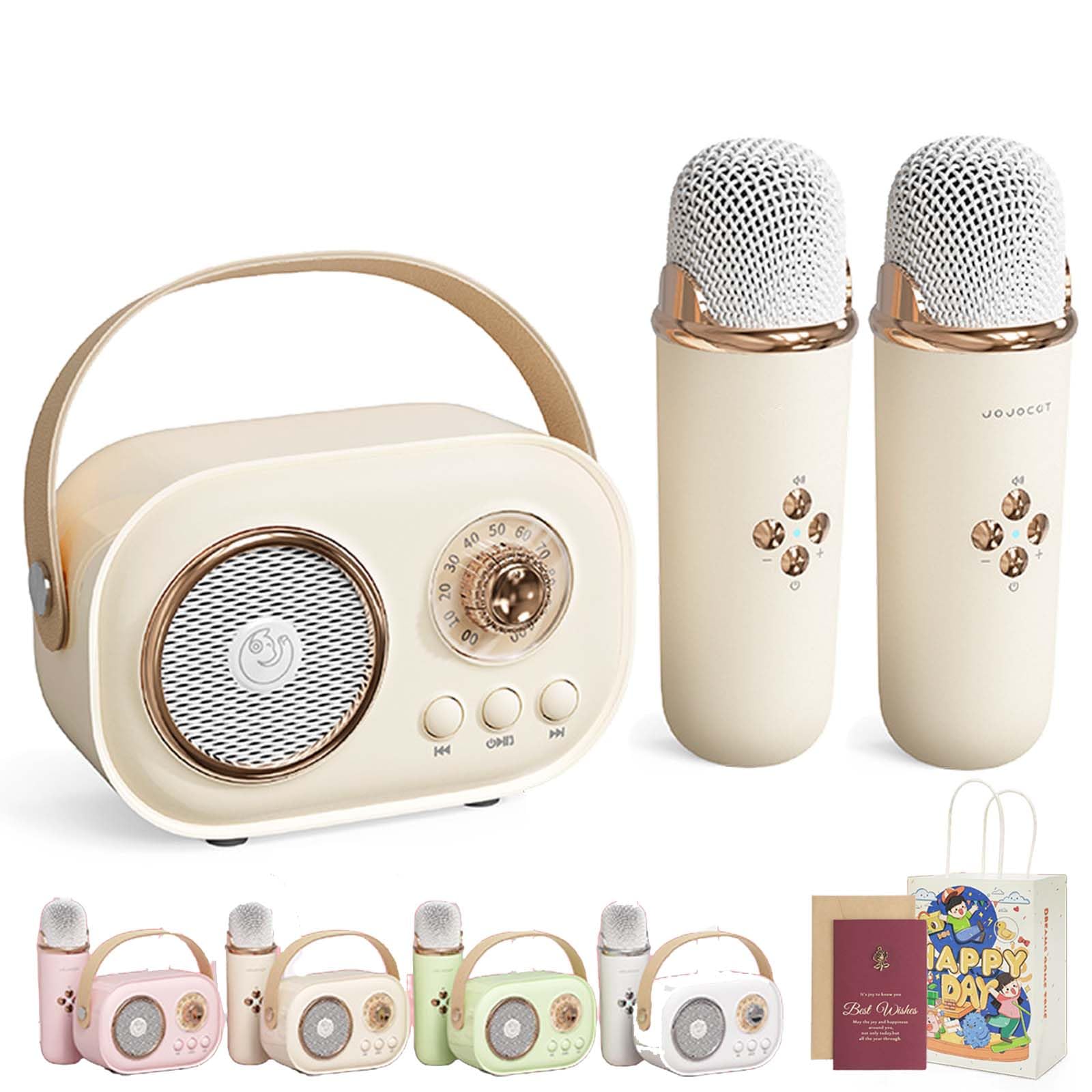 Vivamic Portable Kids Karaoke Fun Set, Viva Mic Portable Microphone, Mini Karaoke Machine with 2 Wireless Microphones Voice Changer for Home and Outdoor Entertainment (Dual,Off-White)