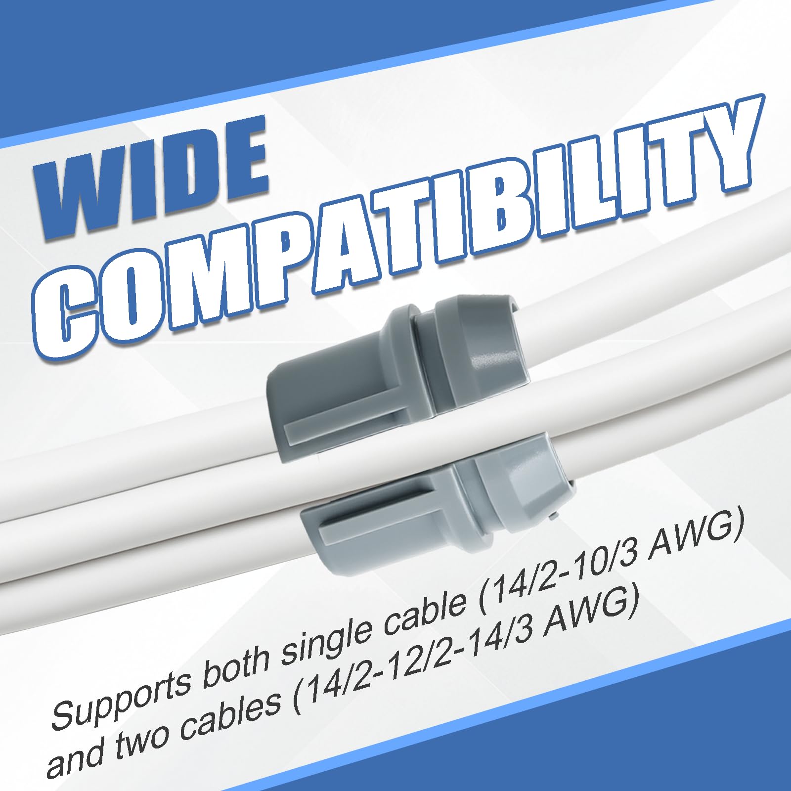 200 conectores de cable no metálicos, a presión para cable individual 14/2-10/3 AWG, dos cables 14/2-12/2-14/3 AWG, fácil instalación sin herramientas, uso en interiores y exteriores para cable NM (1