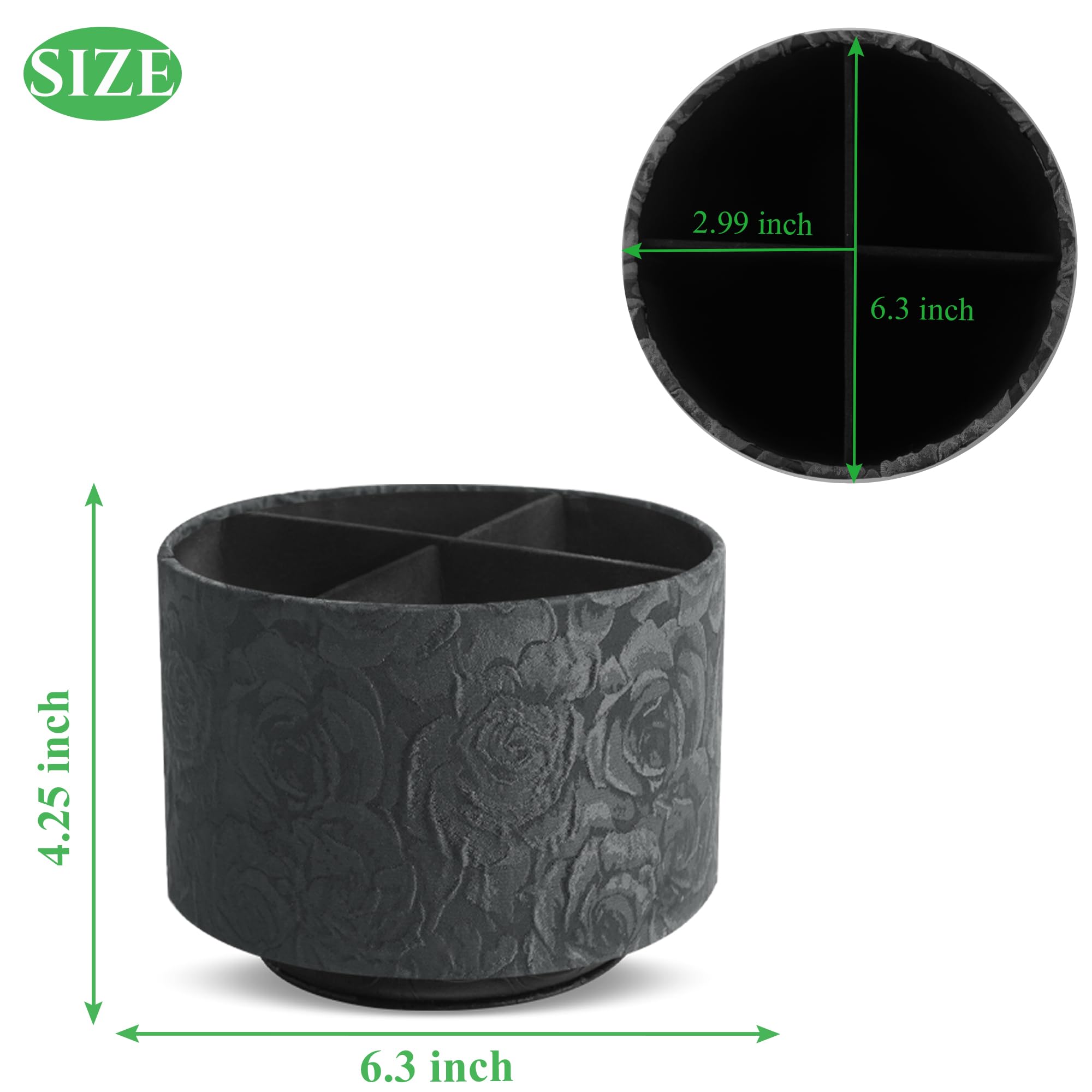 Czzmy Round Leather Art Supply Organizer,Remote Control Holder,360 Degree Spinning,Multi-Functional Pencil Holder,4 Compartments Desktop Stationary Organizer(1-3D Black Grey) - Image 2