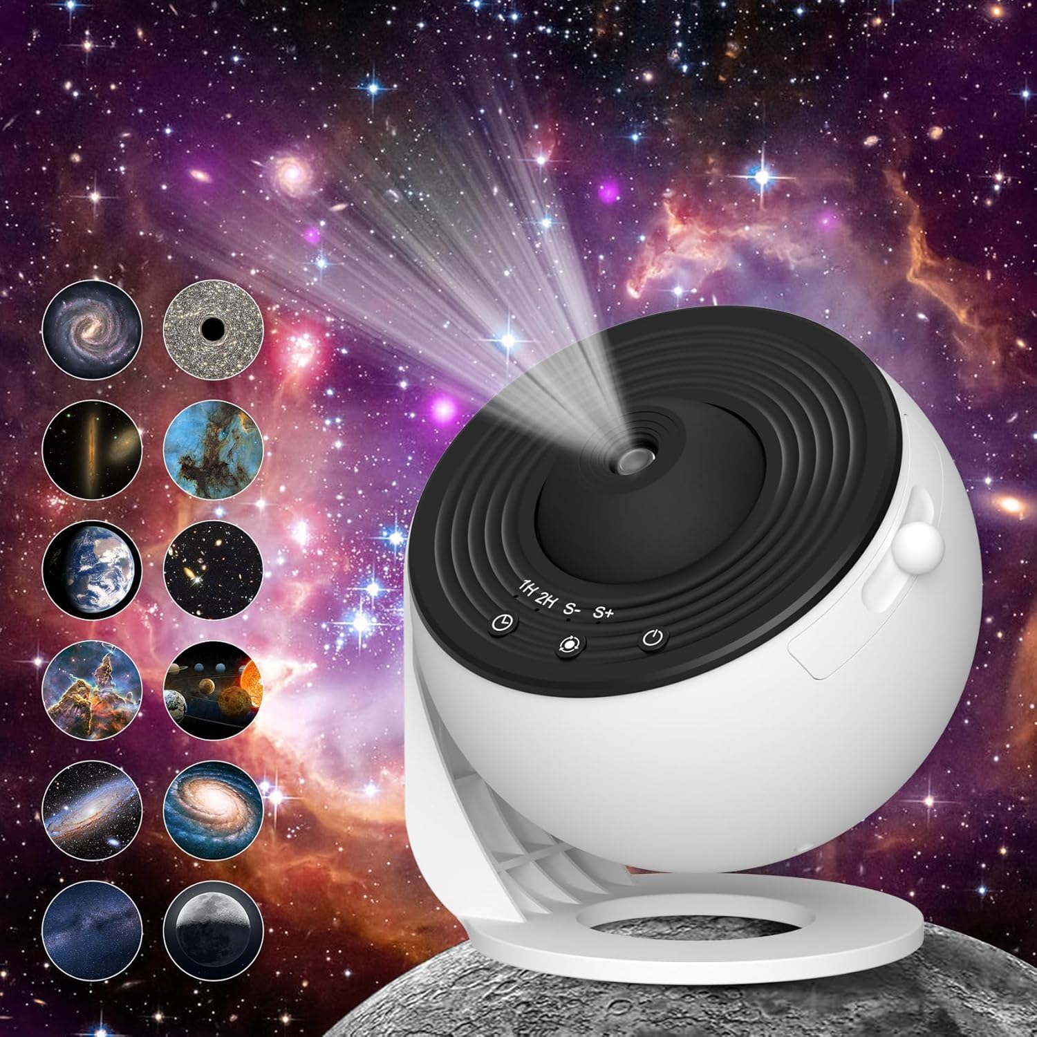 SPIRITUAL HOUSE Galaxy Projector for Bedroom, HD Image Star Projector Galaxy Light Adjustable Knob, 13 Film Discs Planetarium Projector for Kids, 360° Rotating 1/2h Timer Simple 3-Button Control-image-17