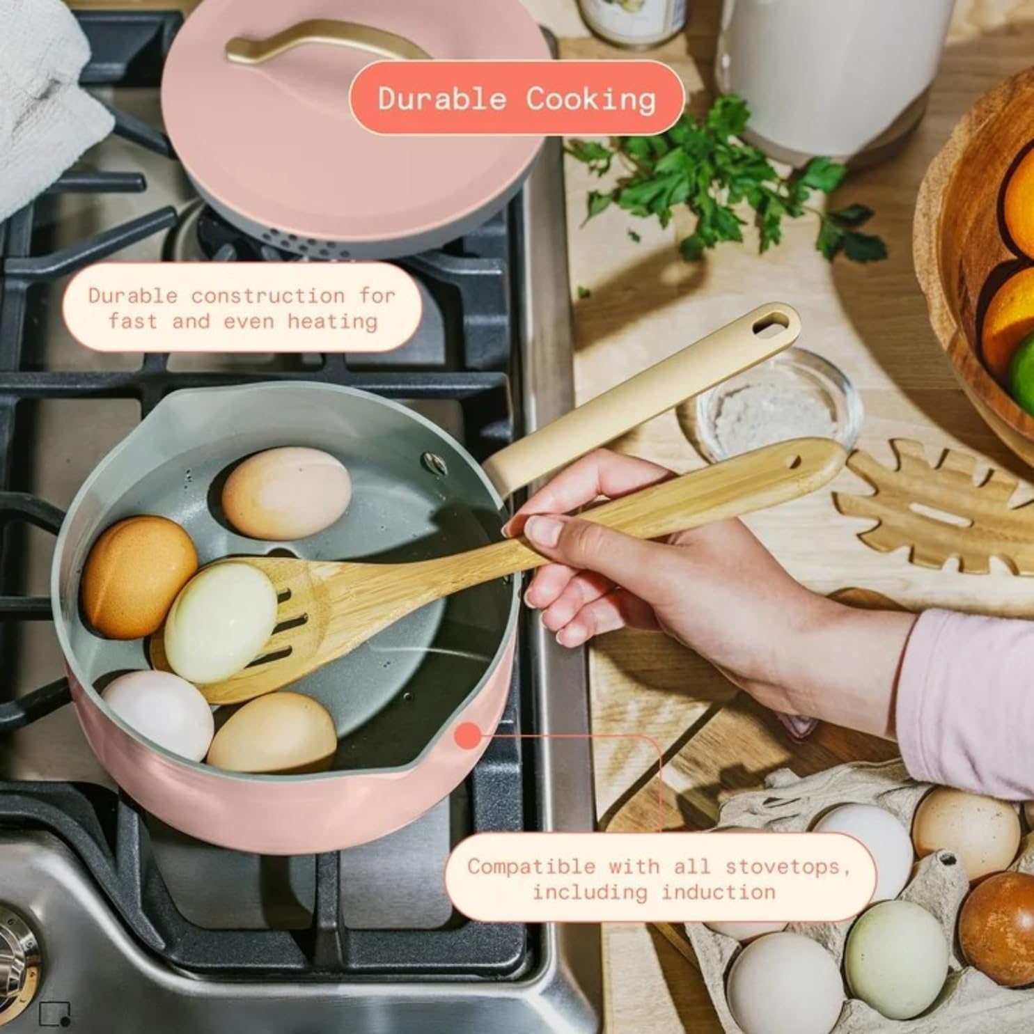 12-Piece Ceramic Nonstick Cookware Set, Pots and Pans with Strainer Lids (Rose)