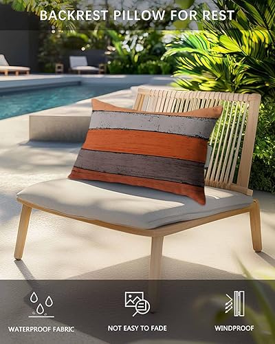 Miniatura 4 de Paquete de 2 fundas de almohada lumbares de madera rústica de granero color naranja degradado, juego de fundas de almohada impermeables para