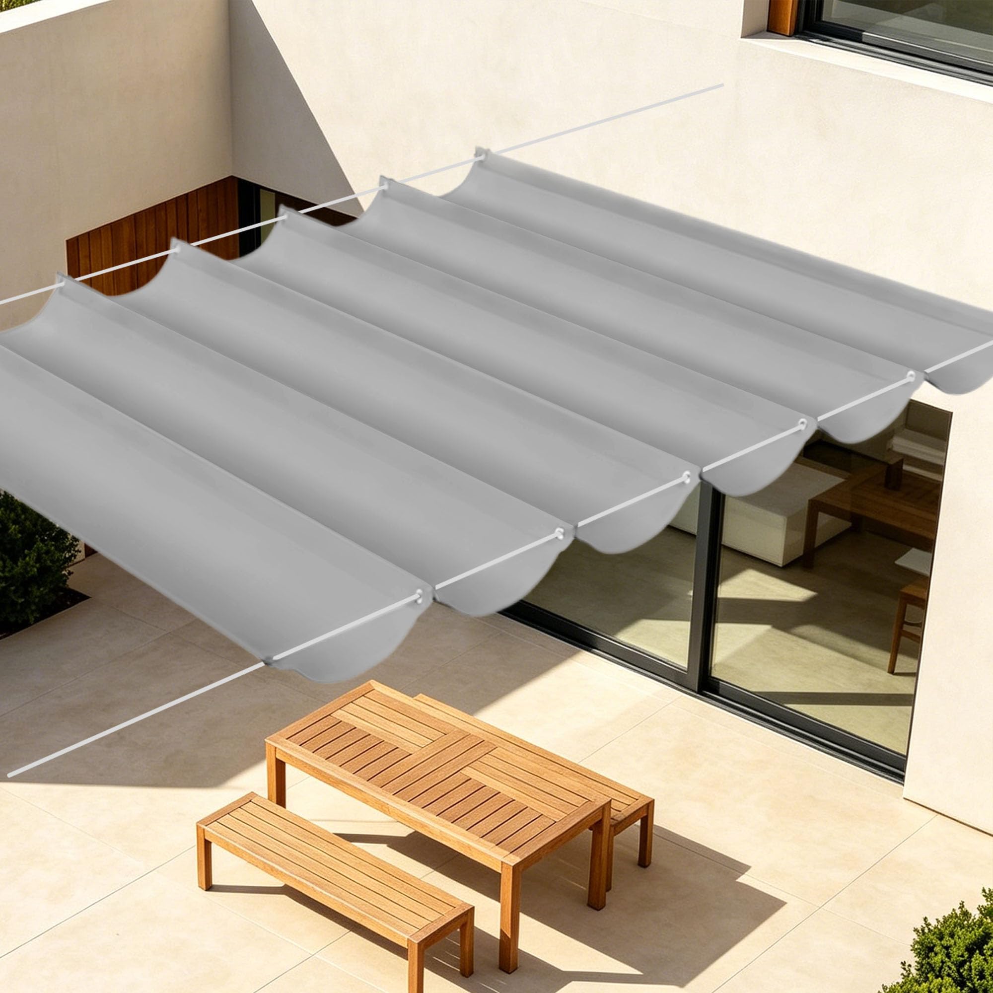 Voile d'ombrage rectangulaire haut de gamme toile imperméable gris clair 5x3.2m